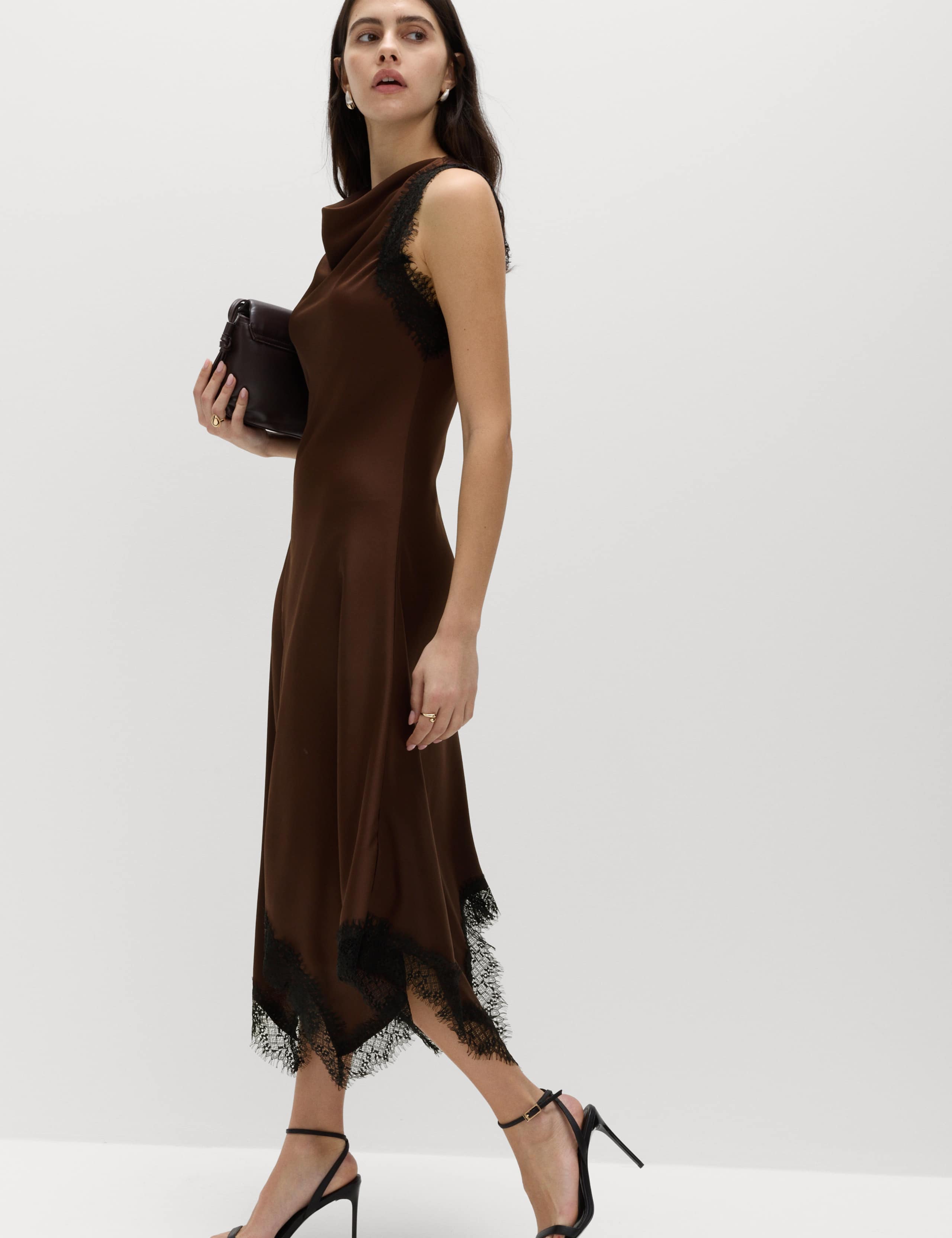 Cowl Neck Lace Detail Midi Slip Dress 5 of 6