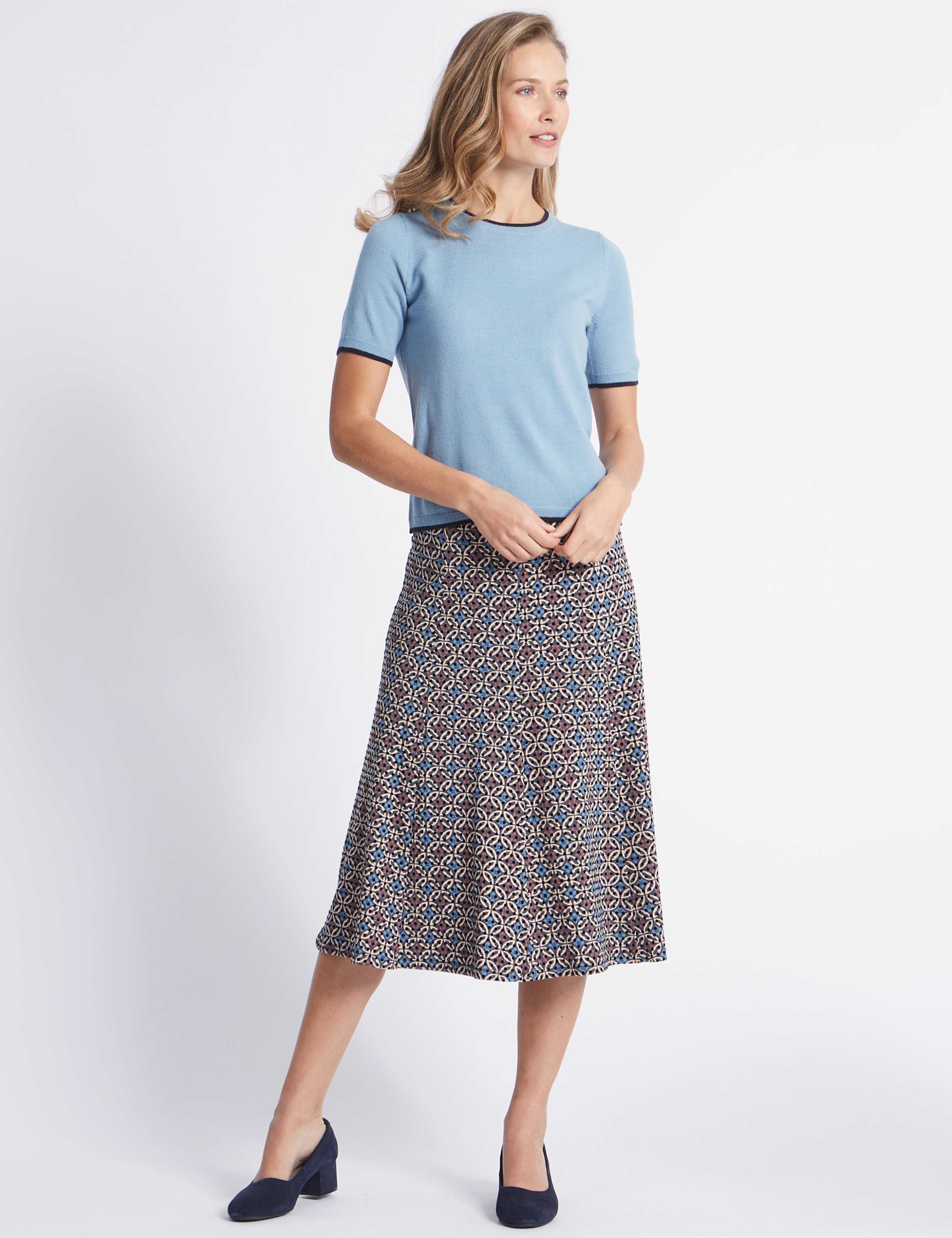 Printed Flocked A-Line Midi Skirt 1 of 5