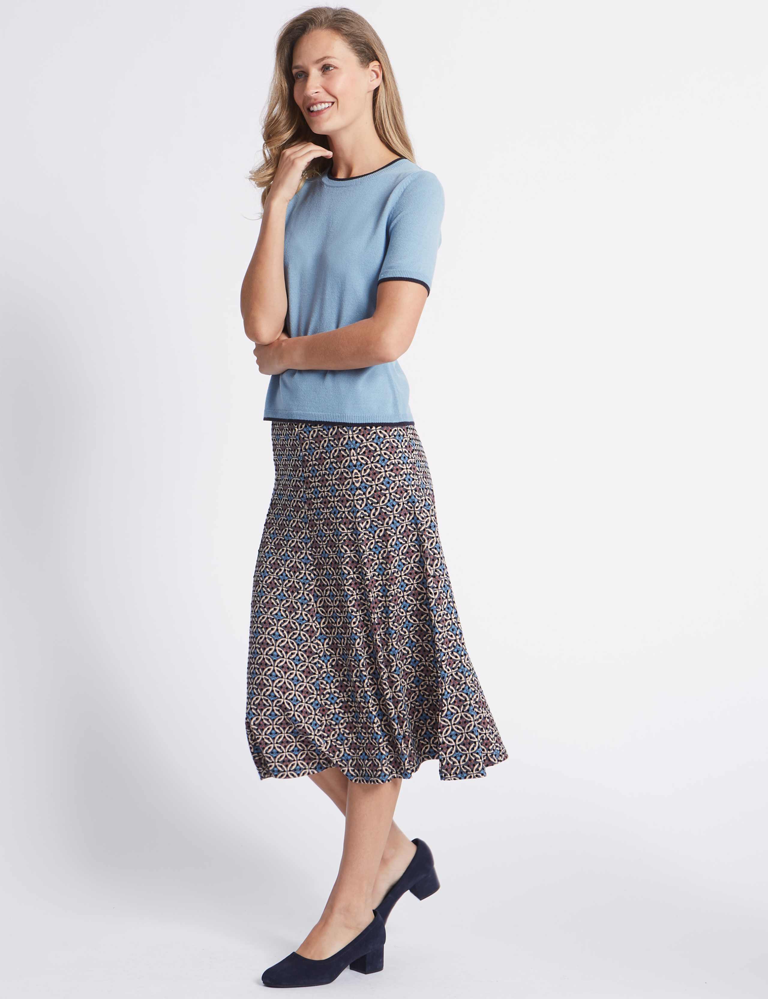 Printed Flocked A-Line Midi Skirt 3 of 5