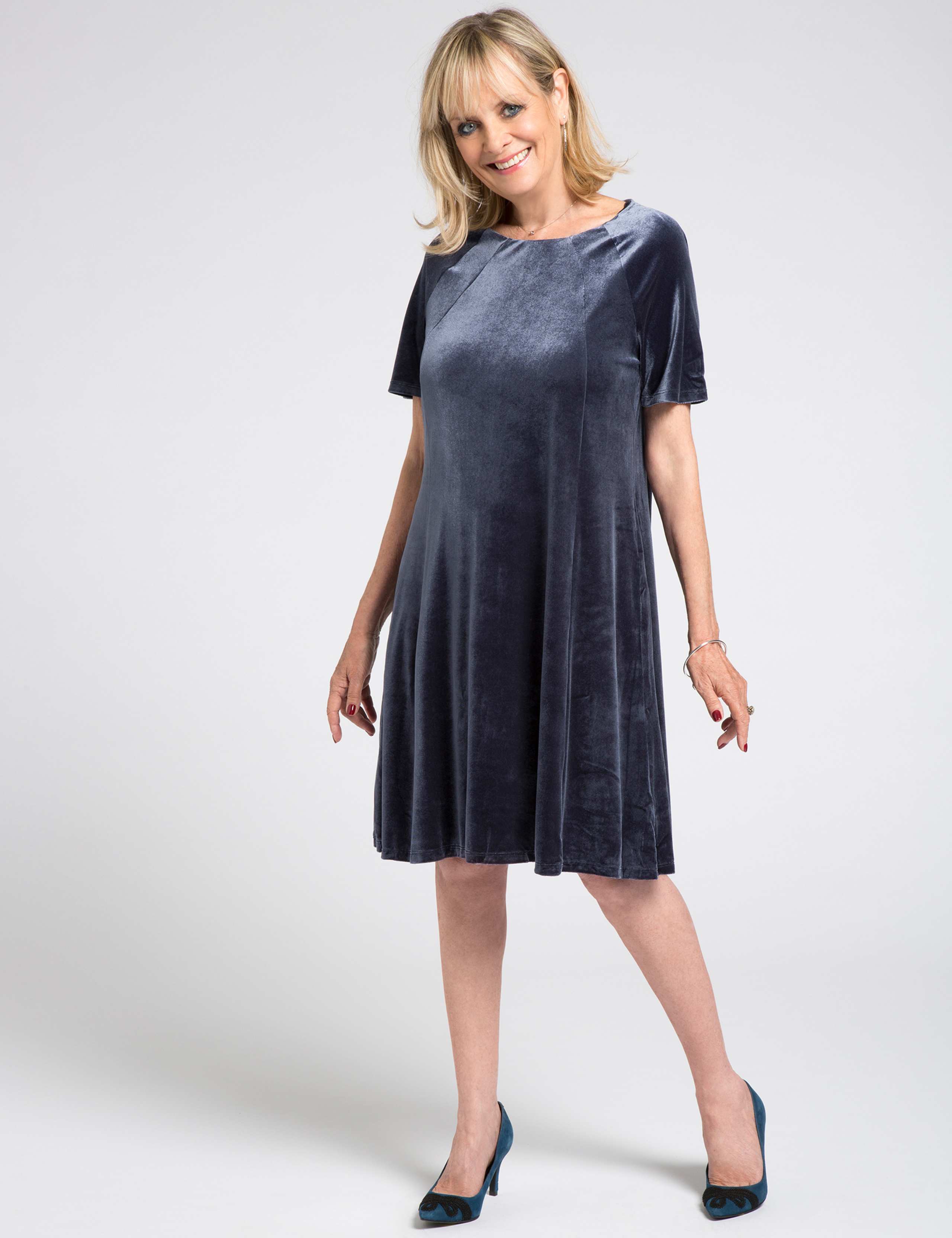 Velvet Short Sleeve Shift Dress 1 of 4
