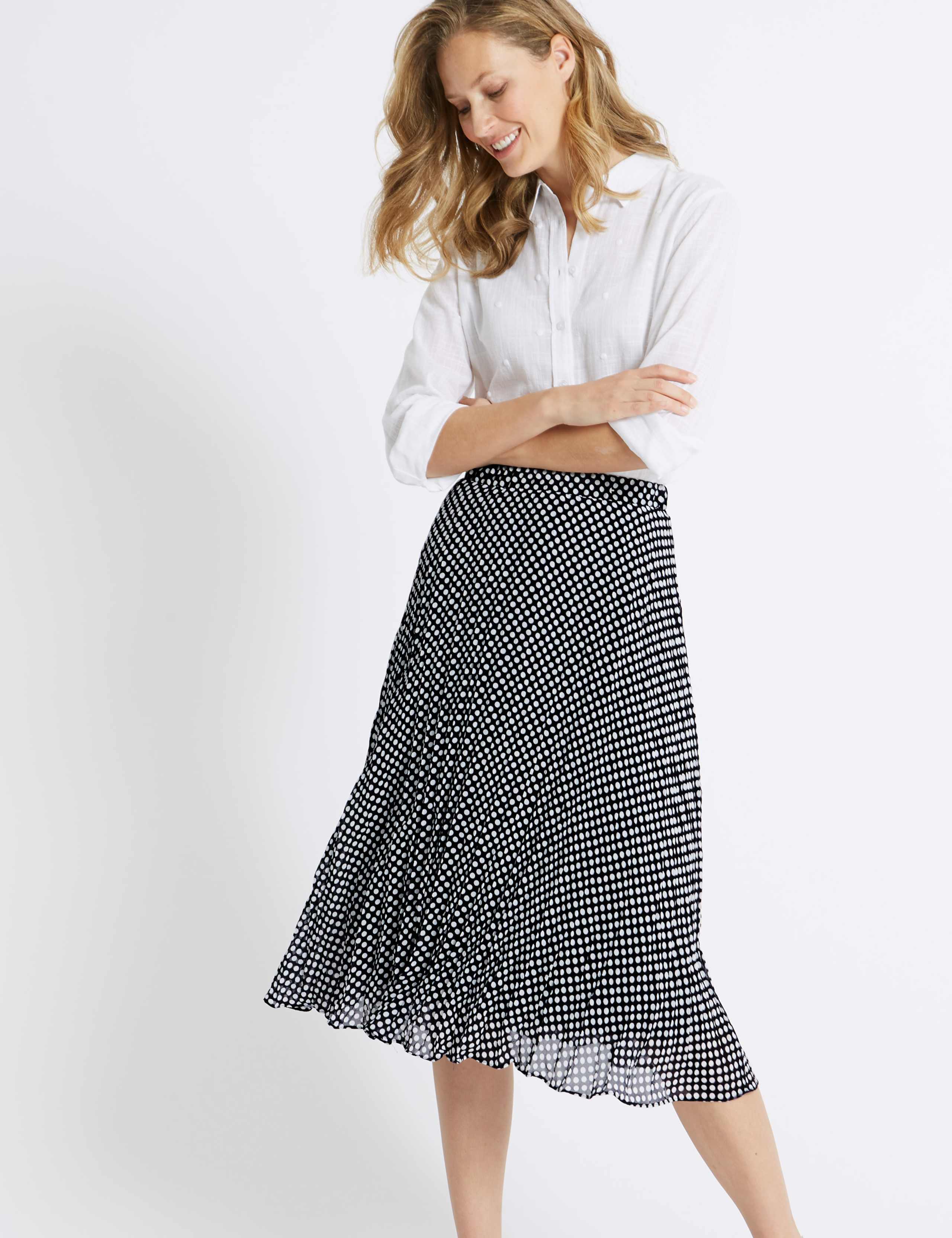Spotted Pleat A-Line Midi Skirt 3 of 5
