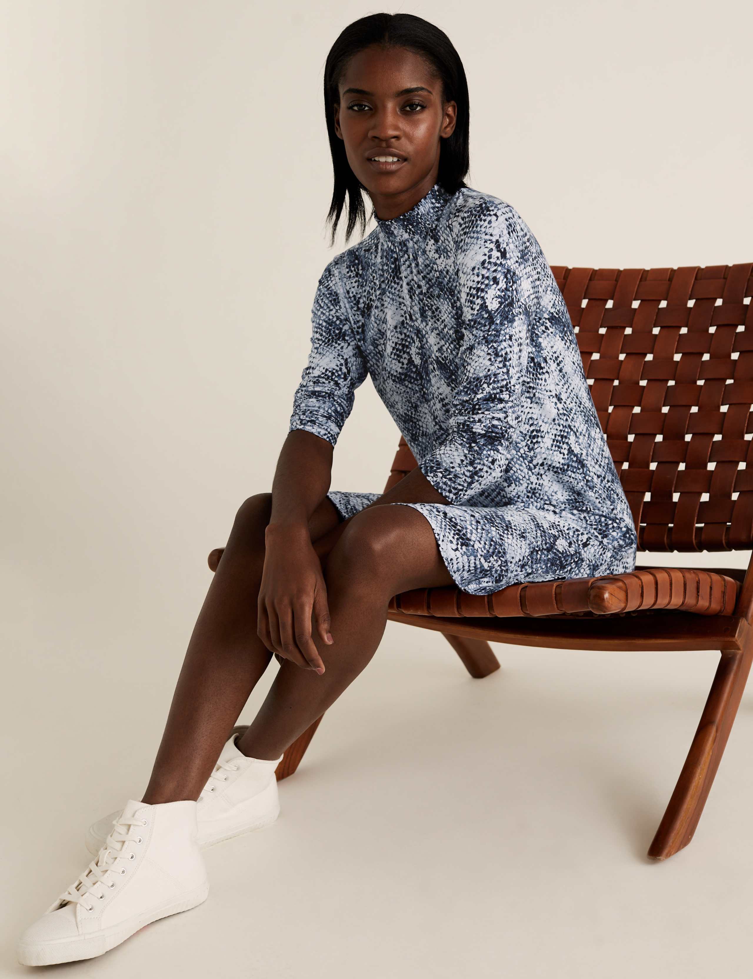 Jersey Snake Print Knee Length Swing Dress 1 of 6