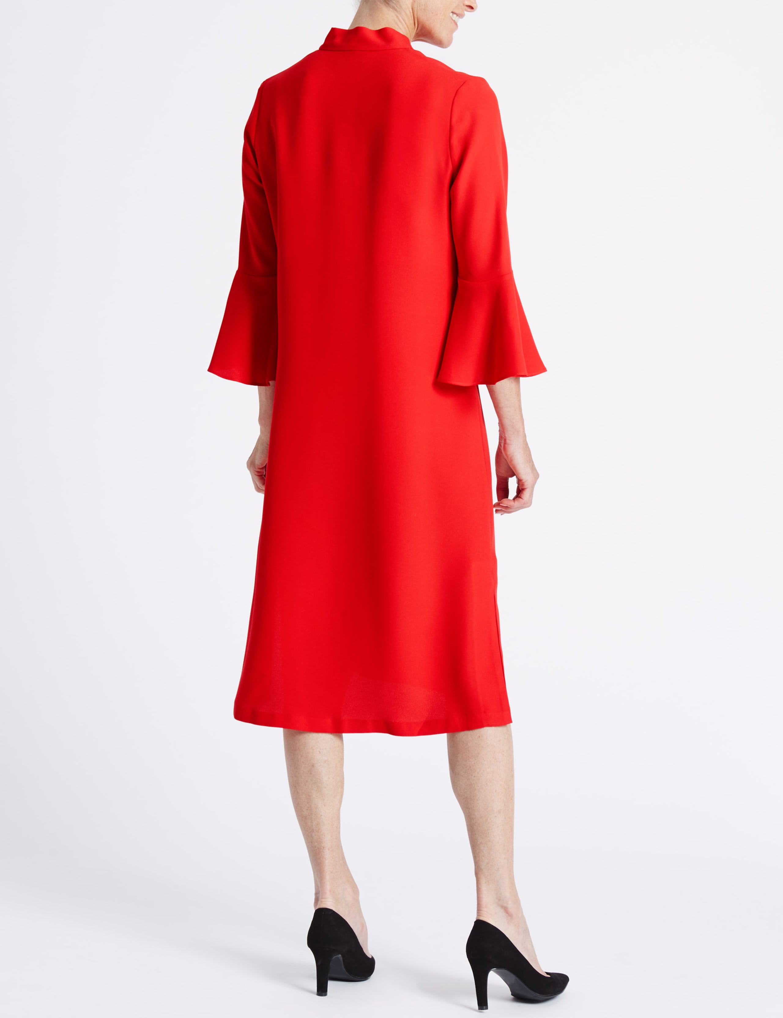 Flute Sleeve Tie Neck Tunic Midi Dress 2 of 3