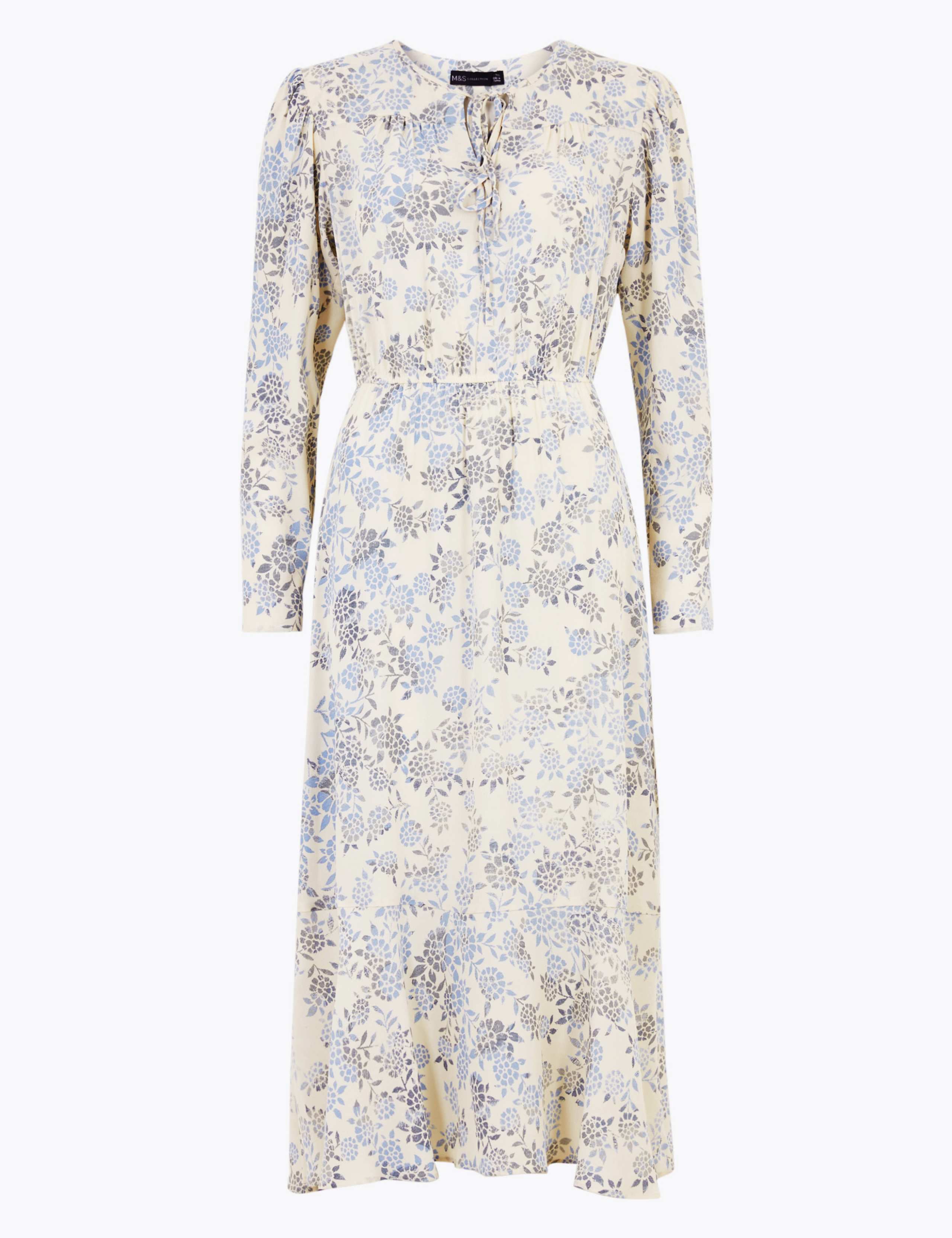 Floral Tie Neck Midi Waisted Dress 2 of 5