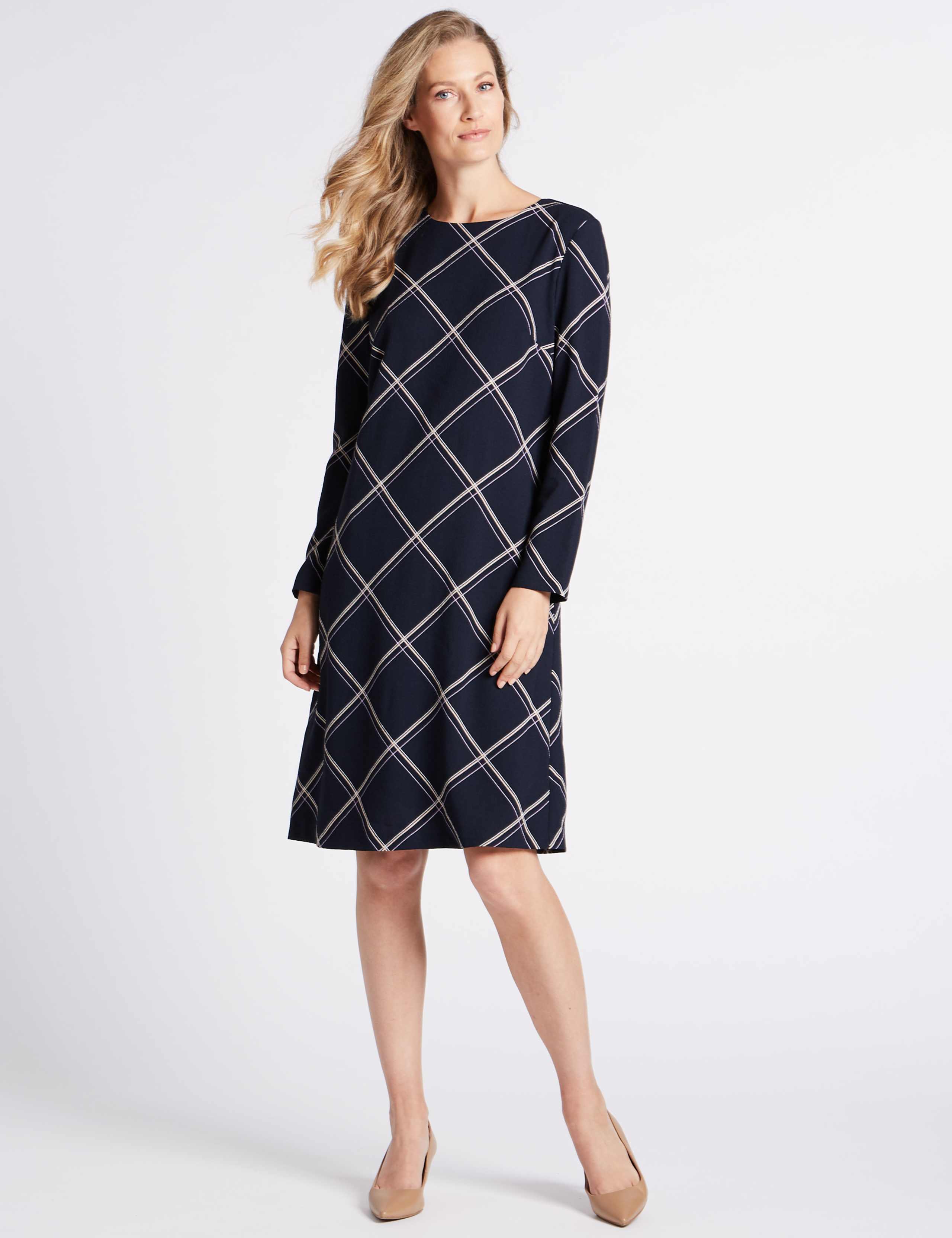 Checked Long Sleeve Tunic Midi Dress 1 of 4