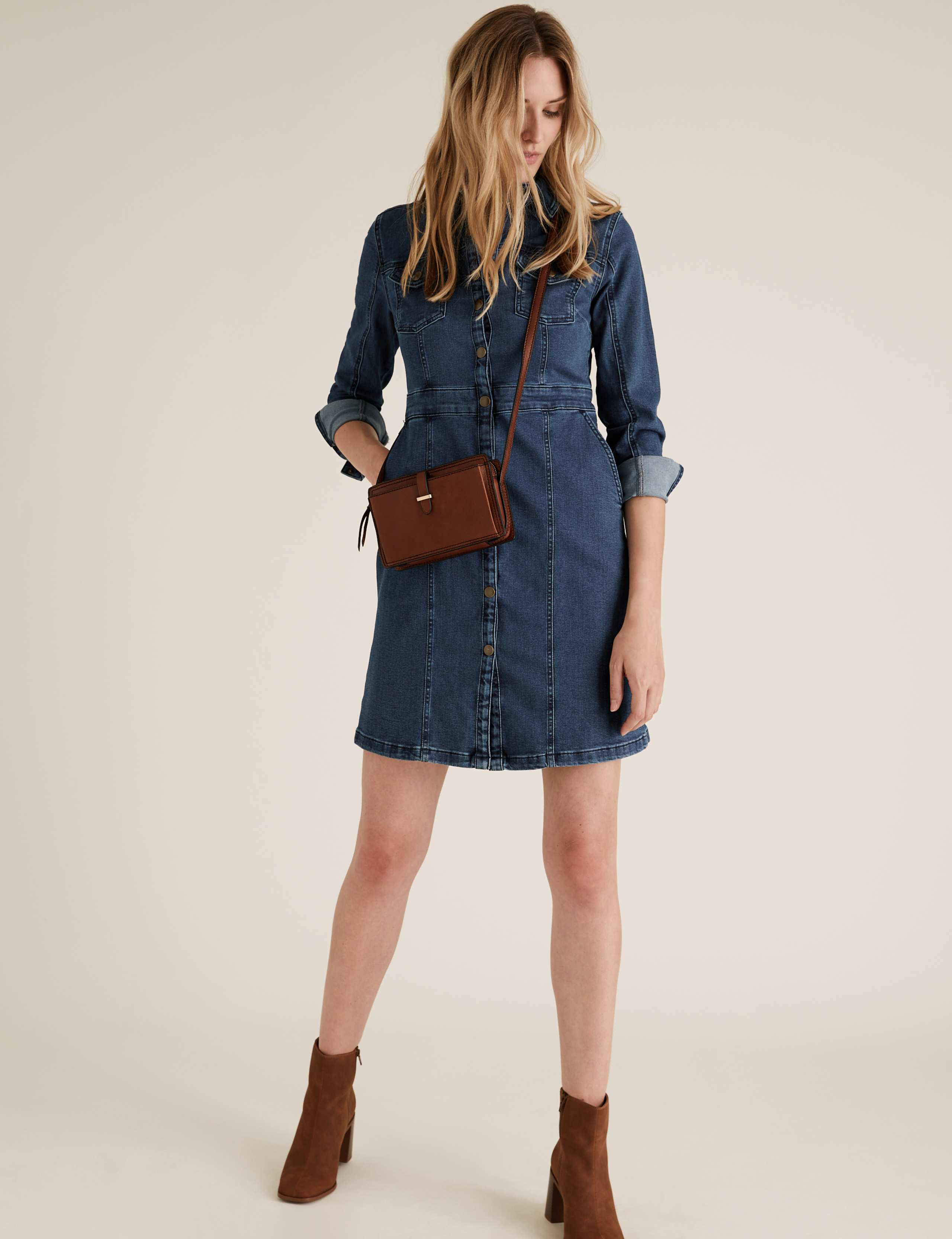 Denim Mini Shirt Dress 1 of 5