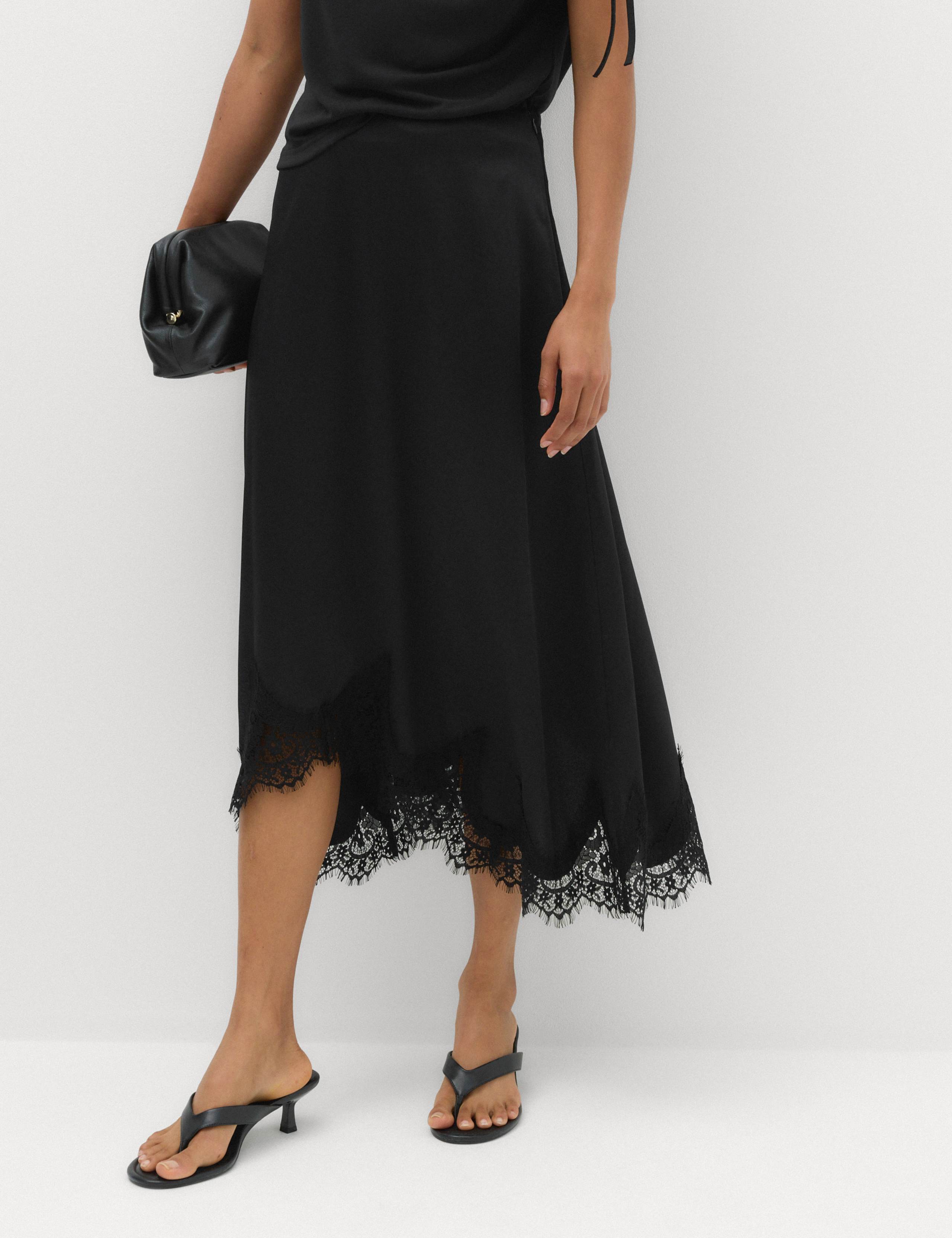 Lace Hem Midi Asymmetric Skirt 3 of 7