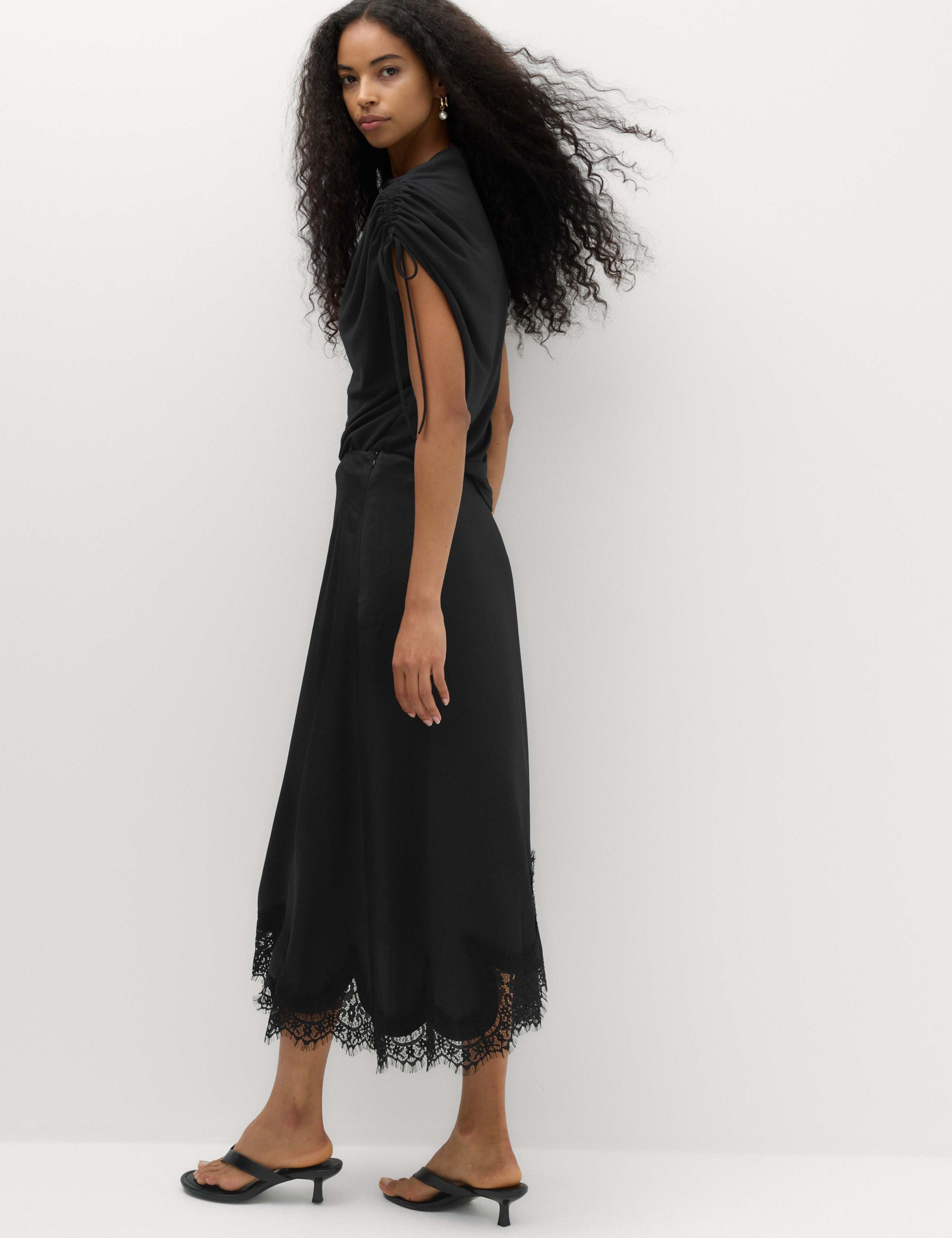 Lace Hem Midi Asymmetric Skirt 4 of 7