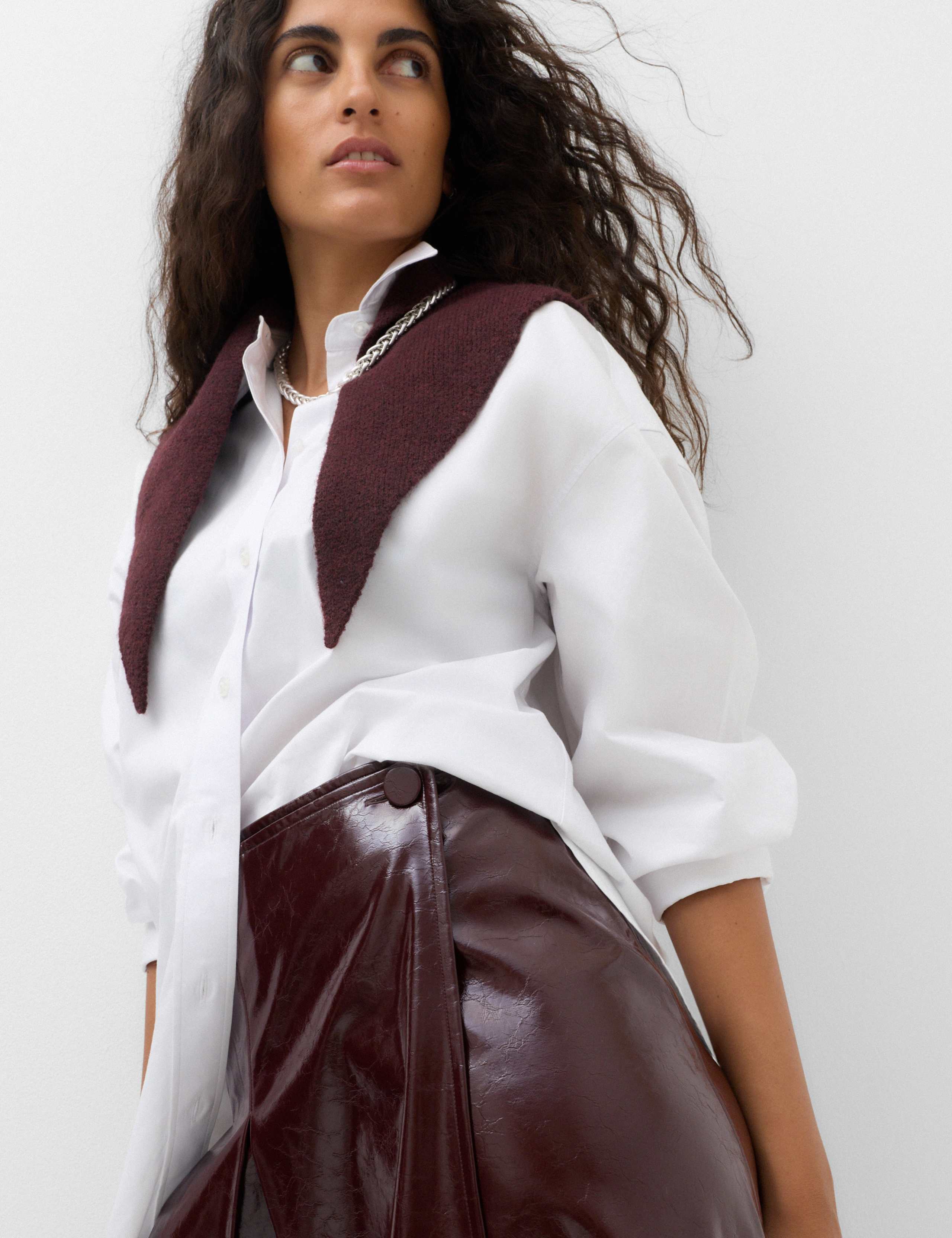 Faux Leather Textured Midi A-Line Skirt 3 of 6