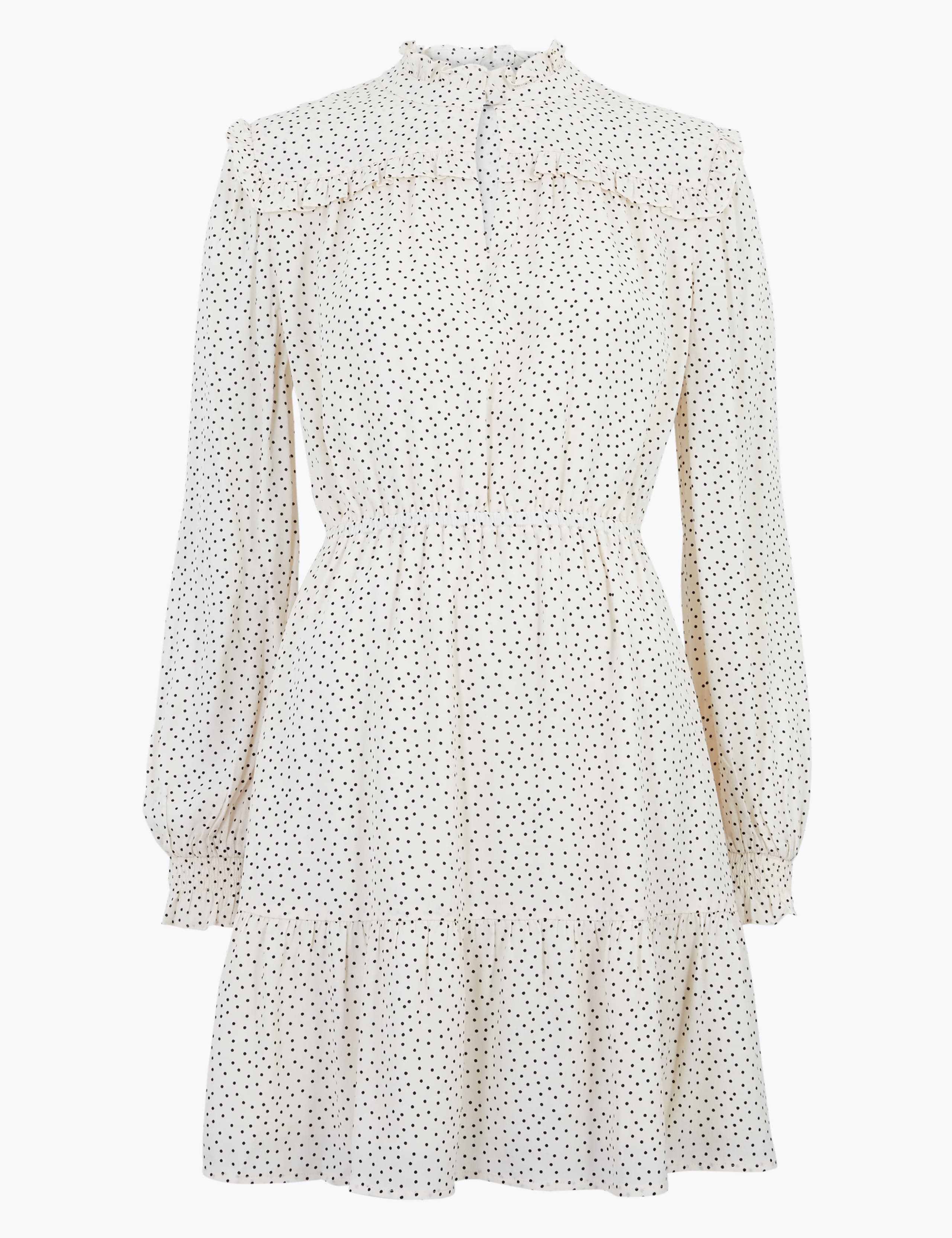 Polka Dot Frill Neck Mini Waisted Dress 2 of 4