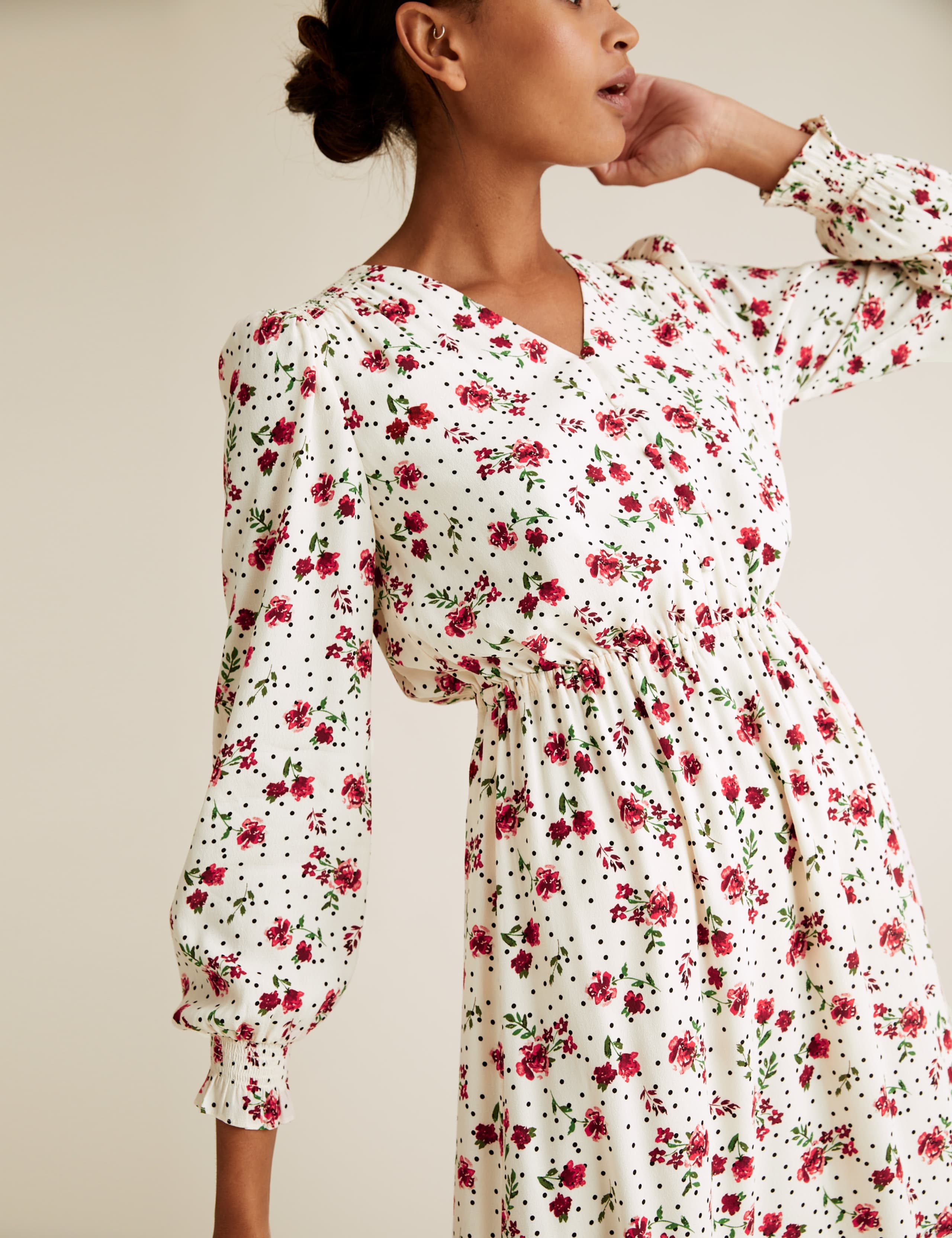 Floral Button Detail Midi Waisted Dress 3 of 6