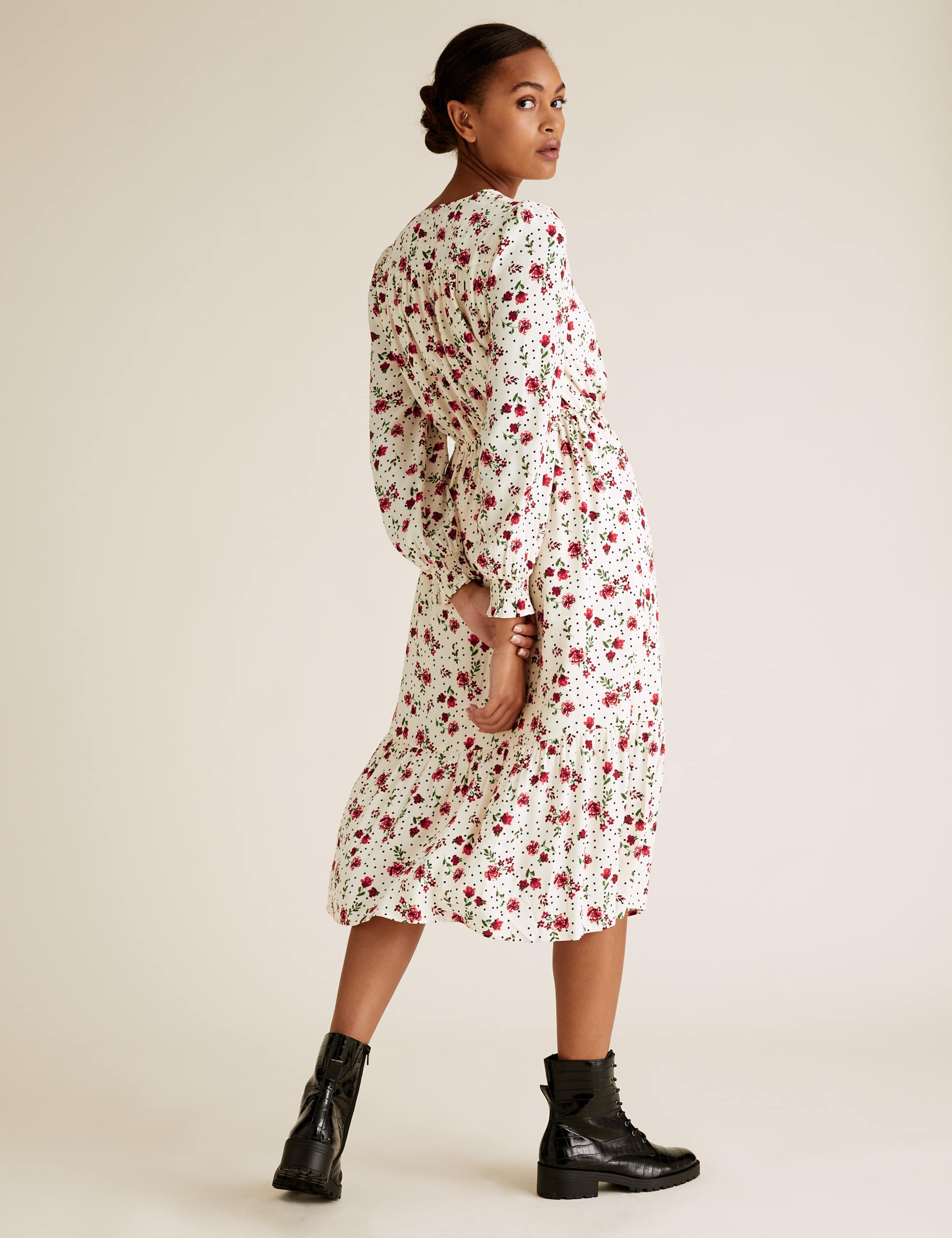 Floral Button Detail Midi Waisted Dress 6 of 6