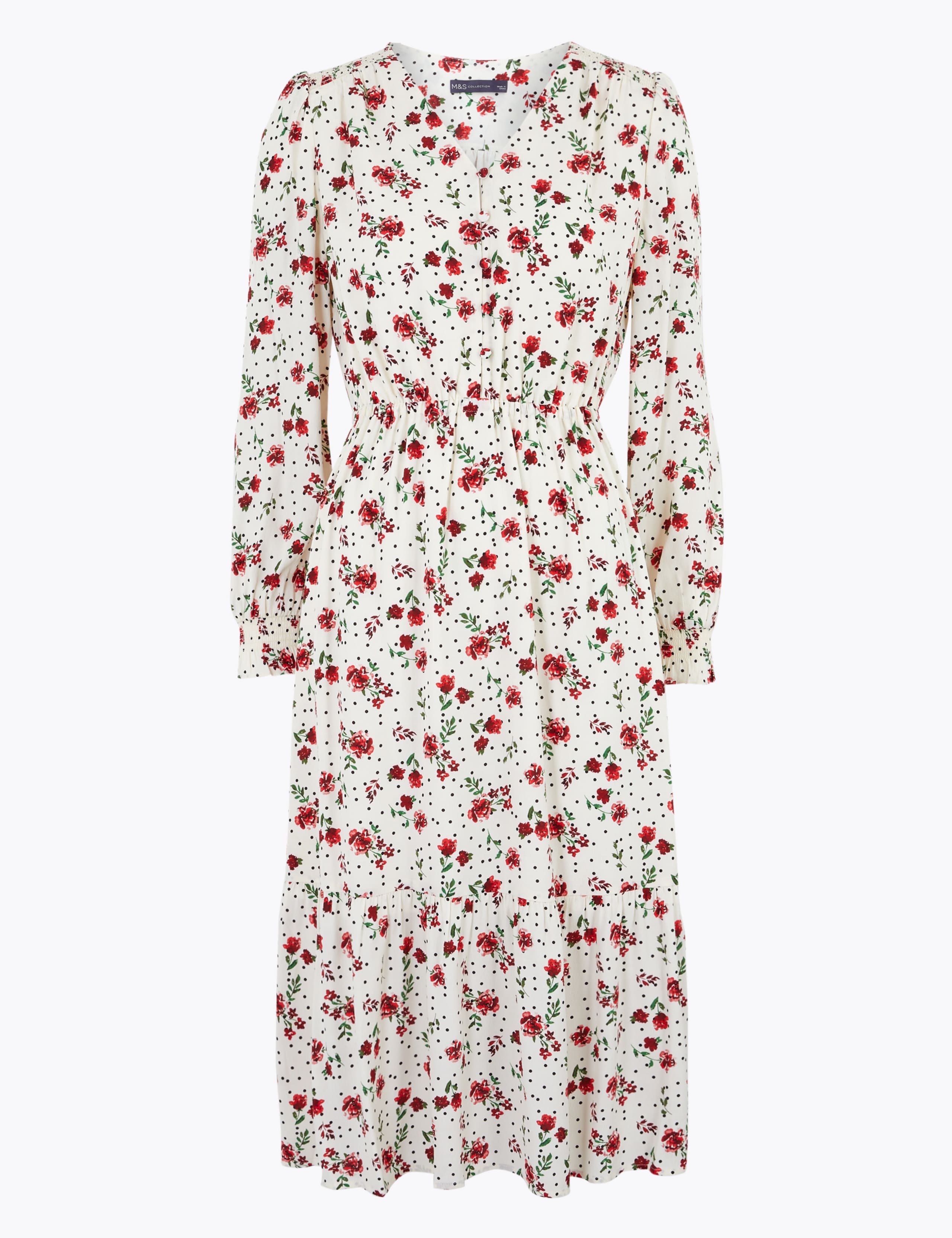 Floral Button Detail Midi Waisted Dress 2 of 6