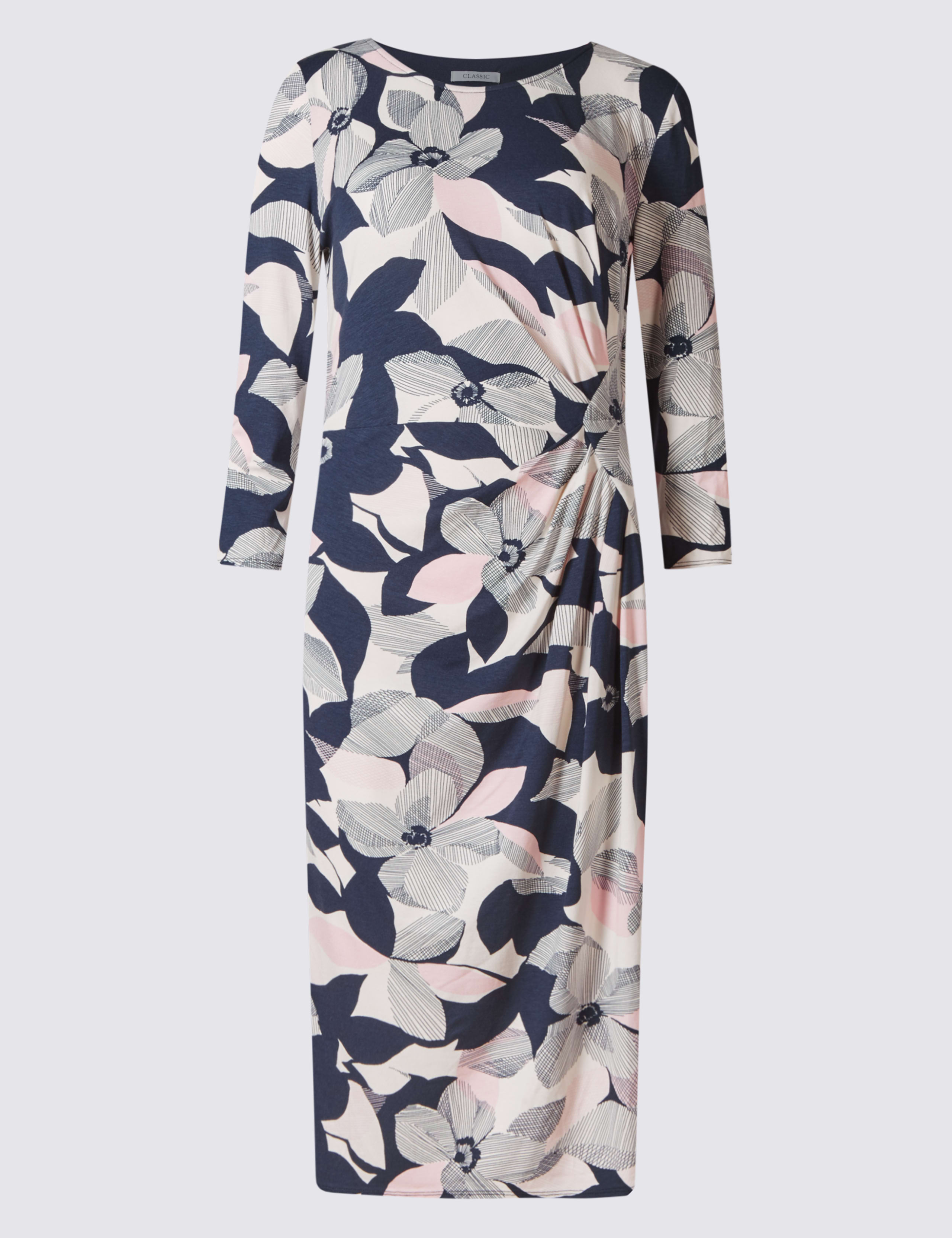 Floral Print 3/4 Sleeve Shift Dress 2 of 4