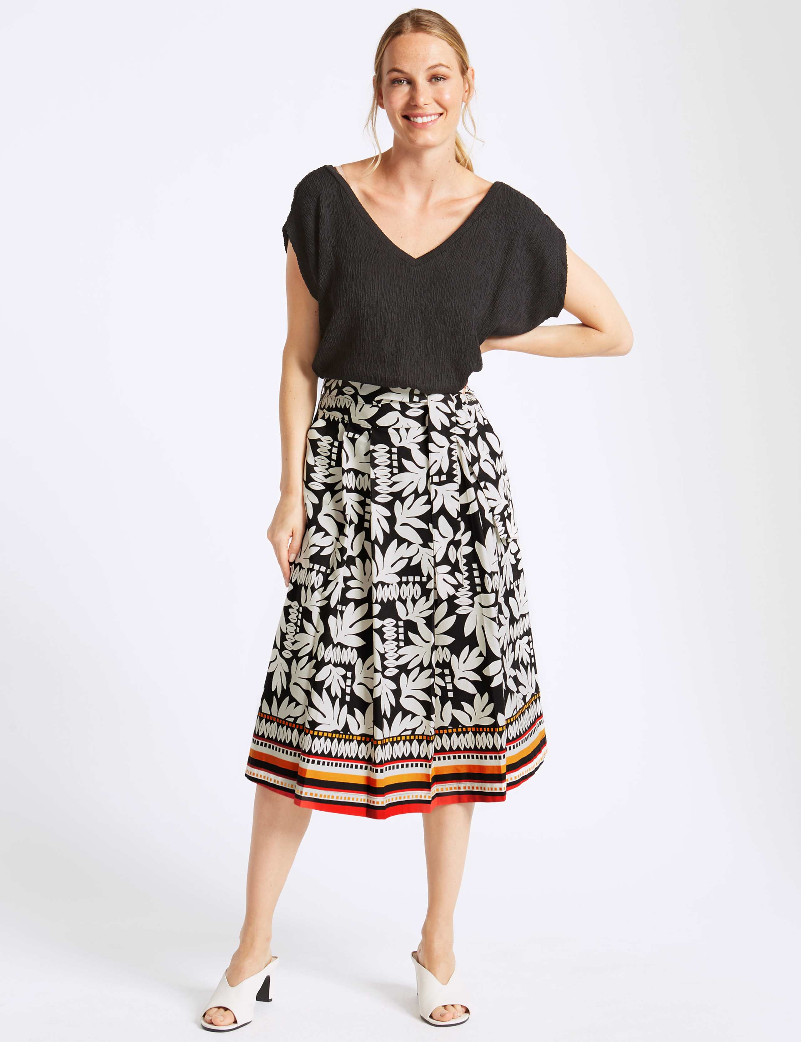 Cotton Rich Printed A-Line Midi Skirt 1 of 5