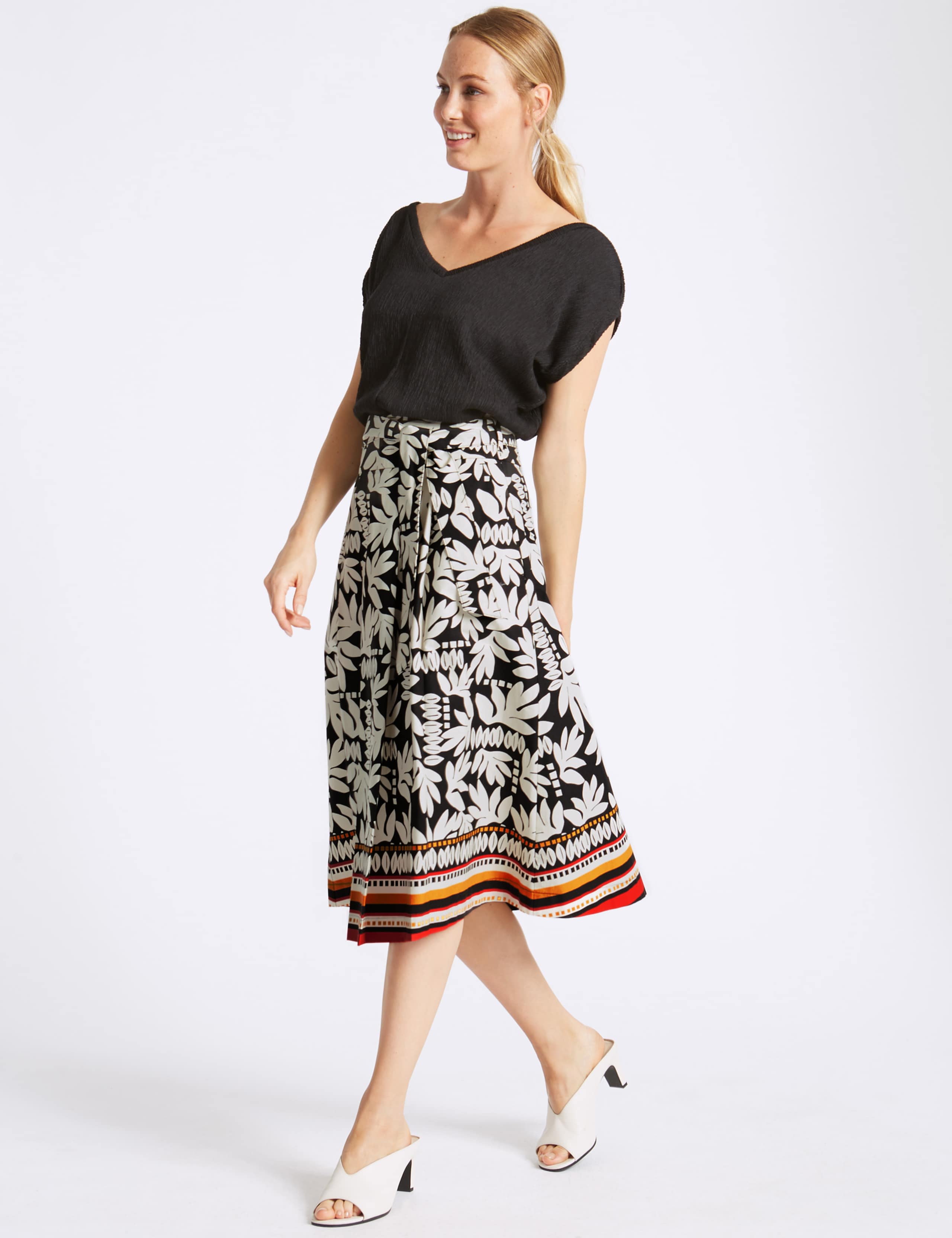 Cotton Rich Printed A-Line Midi Skirt 3 of 5