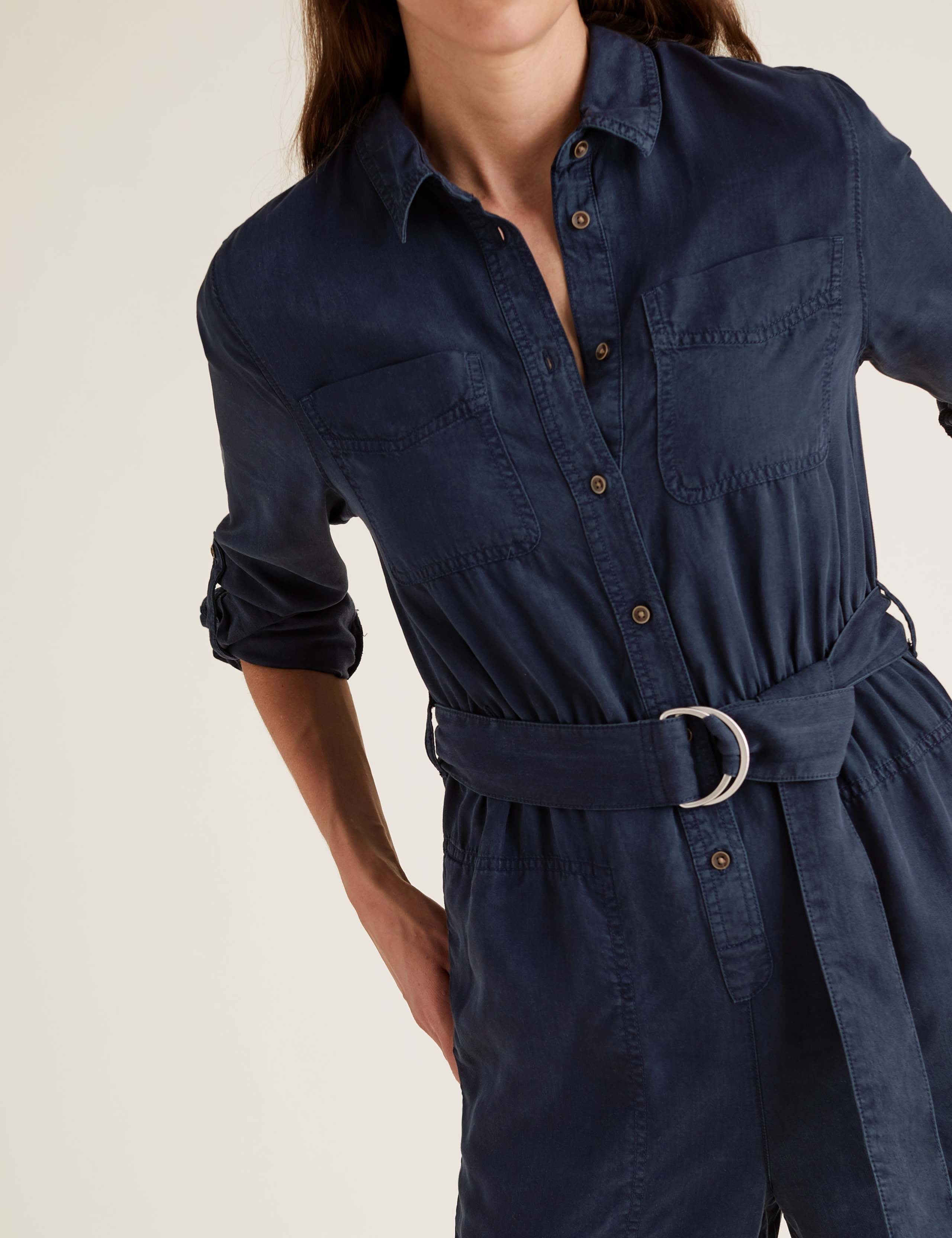 Tencel™ Belted Long Sleeve Utility Jumpsuit 3 of 5