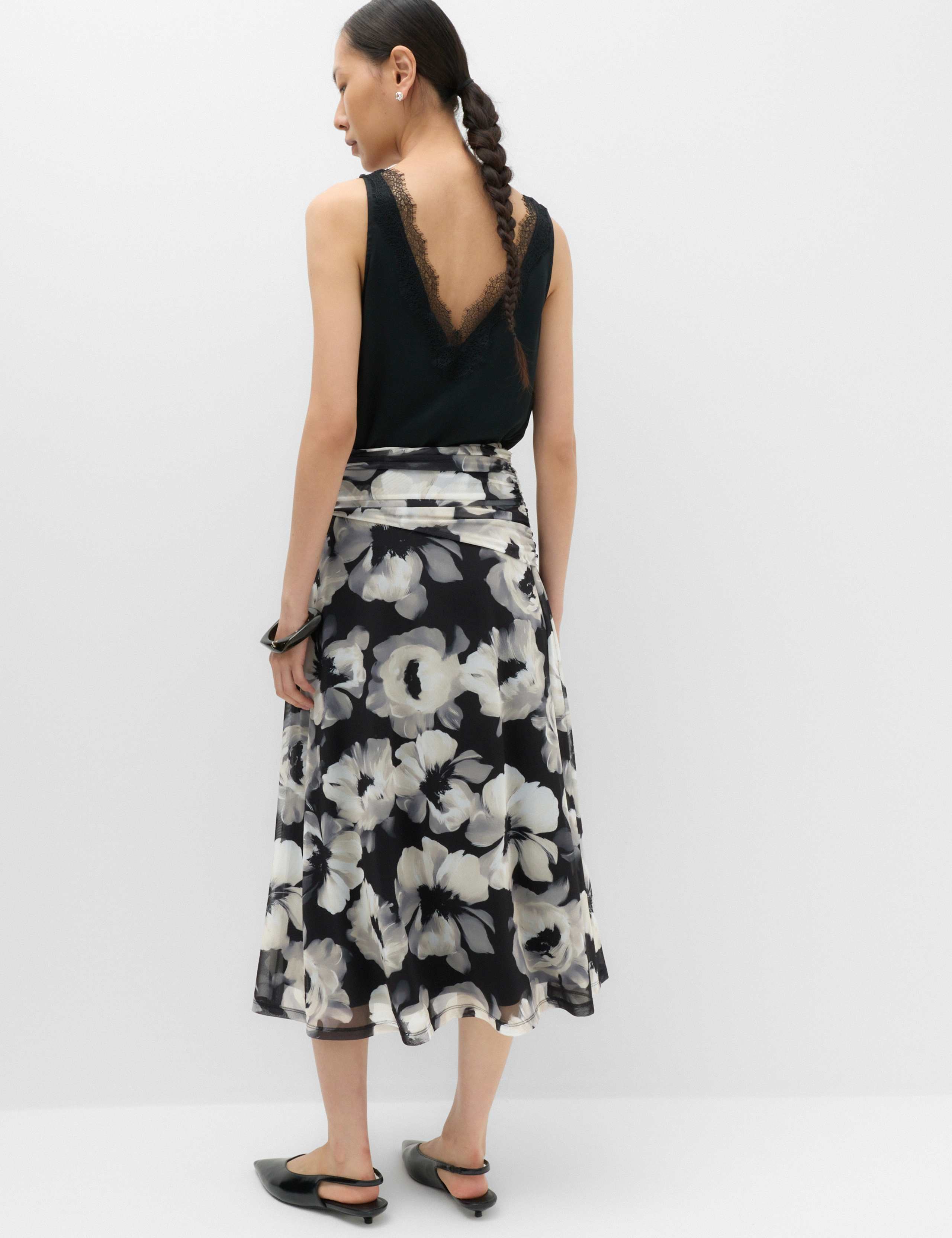 Mesh Floral Ruched Midi Skirt 4 of 6