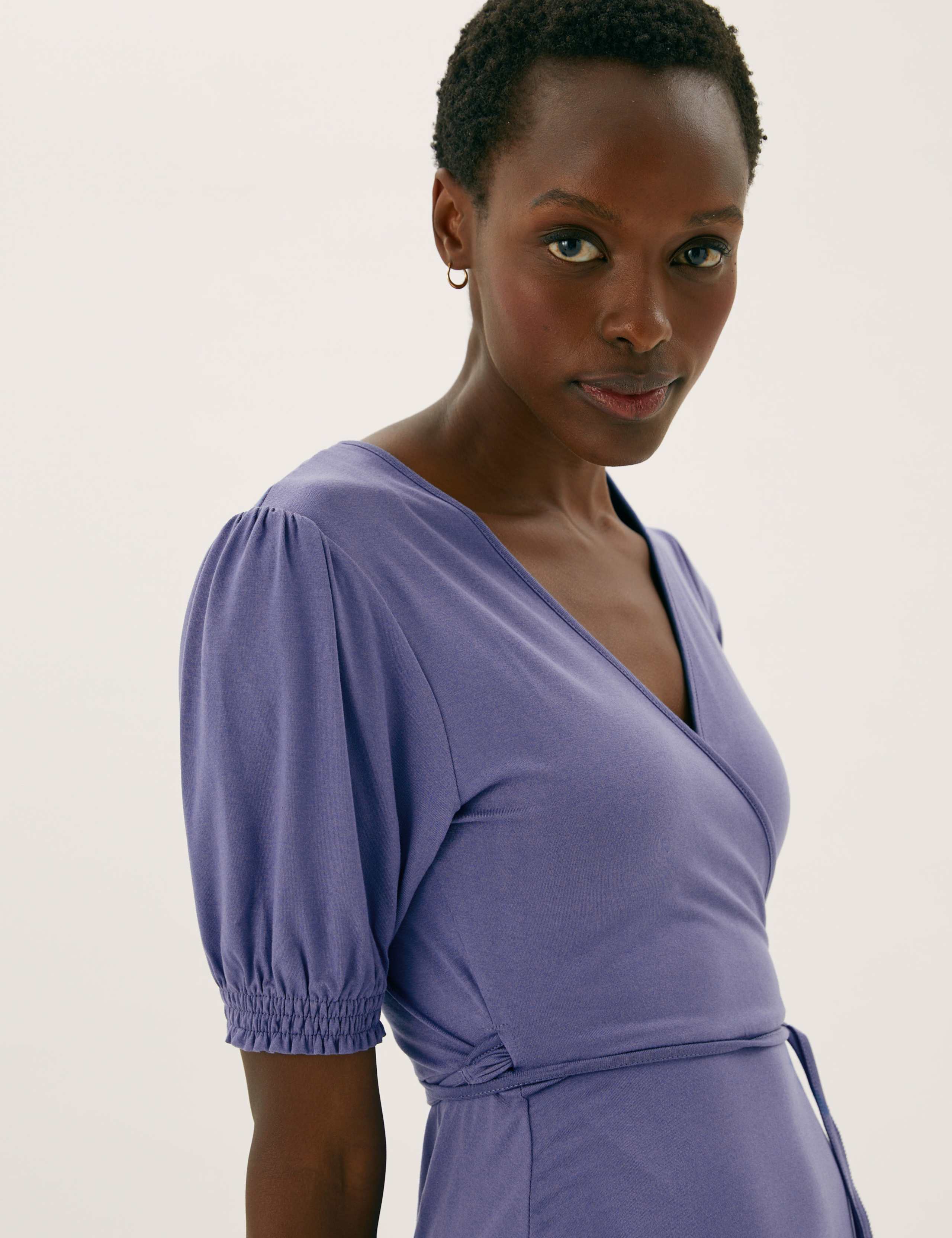 Jersey V-Neck Knee Length Wrap Dress 3 of 6