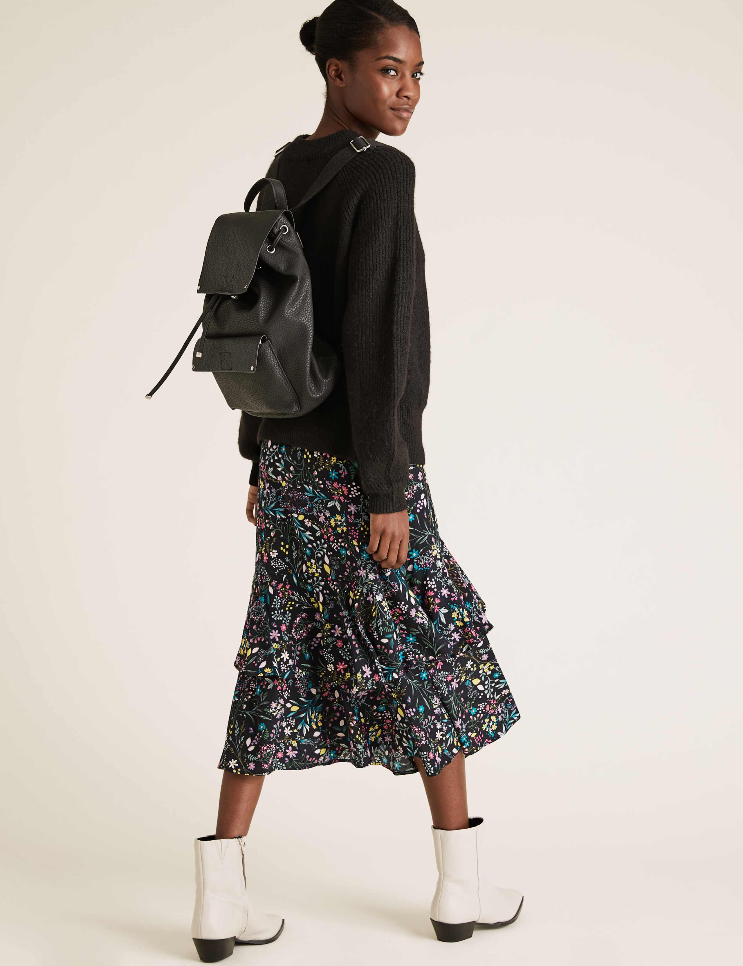 Floral Frill Detail Midi Tiered Skirt 4 of 4