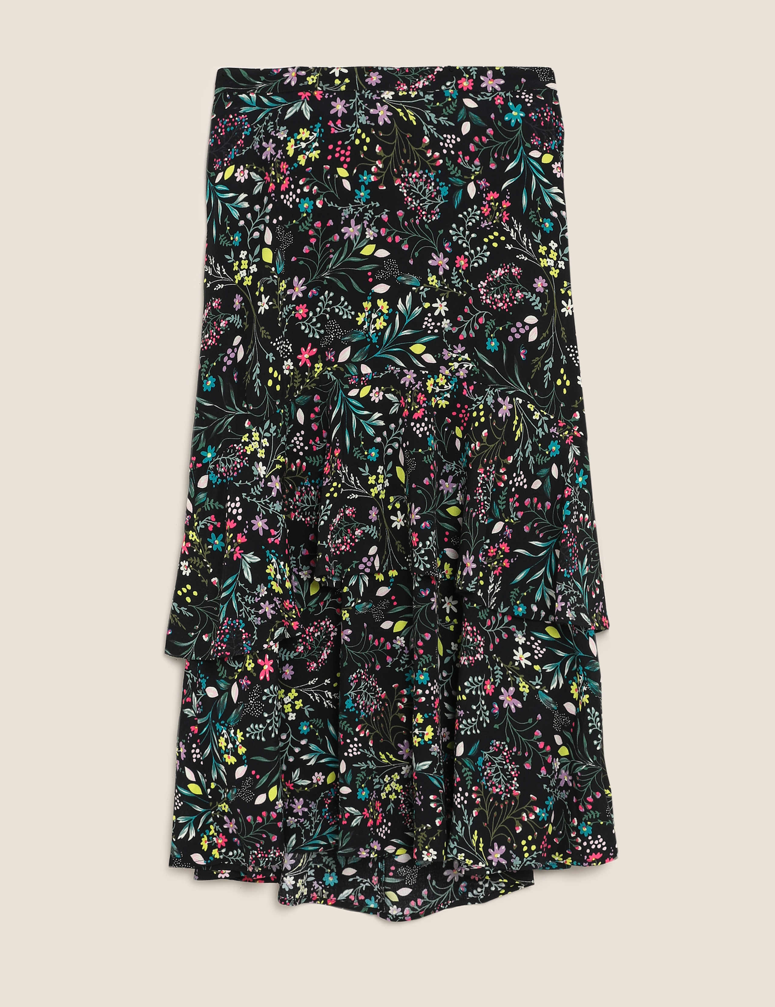 Floral Frill Detail Midi Tiered Skirt 2 of 4