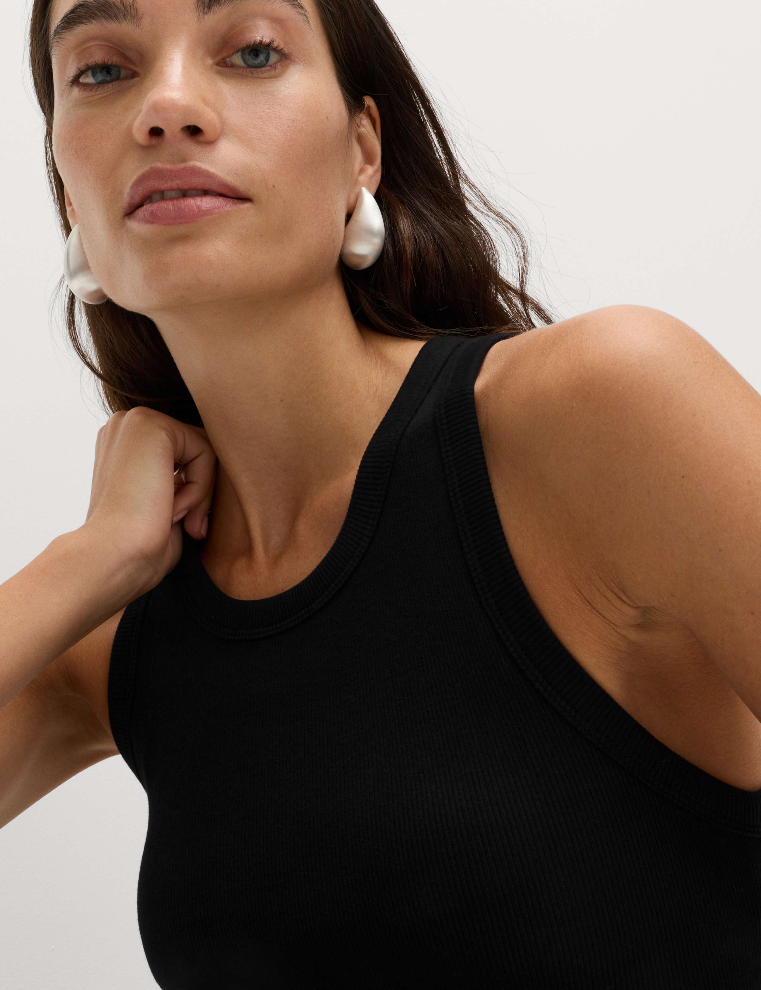 Cotton Rich Ribbed Bra Insert Midi Bodycon Dress 3 of 7