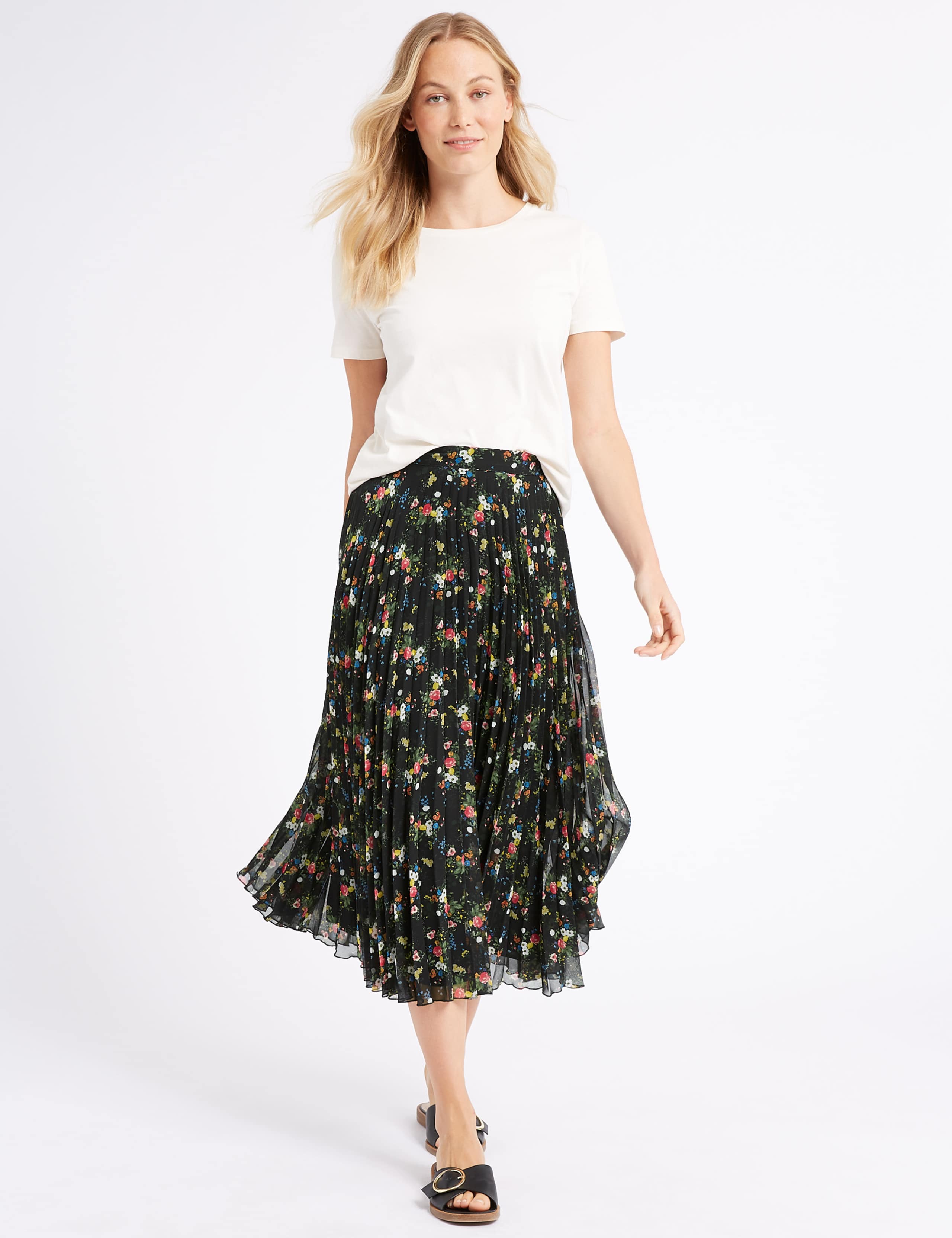 Floral Print Pleated A-Line Midi Skirt 1 of 5