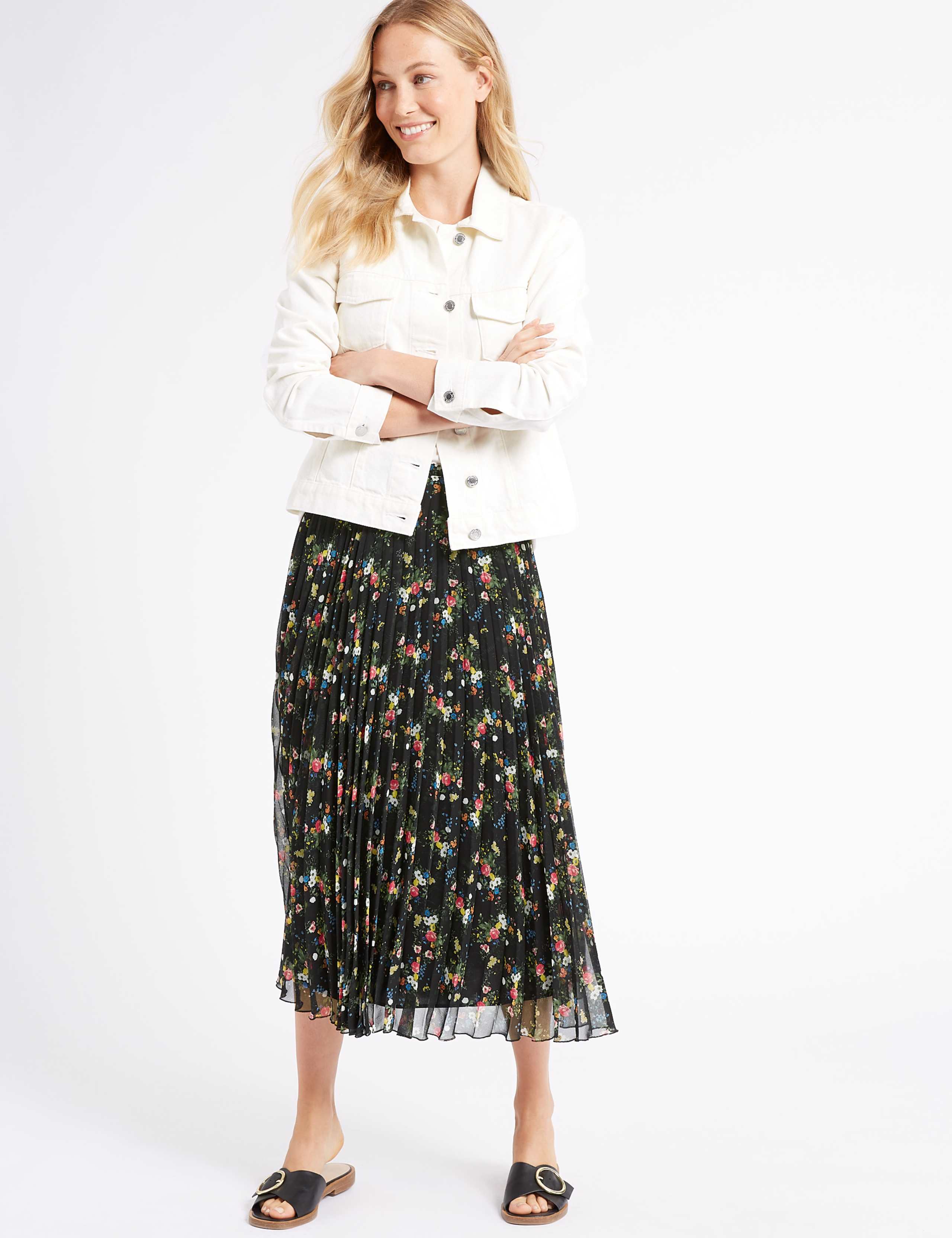Floral Print Pleated A-Line Midi Skirt 3 of 5