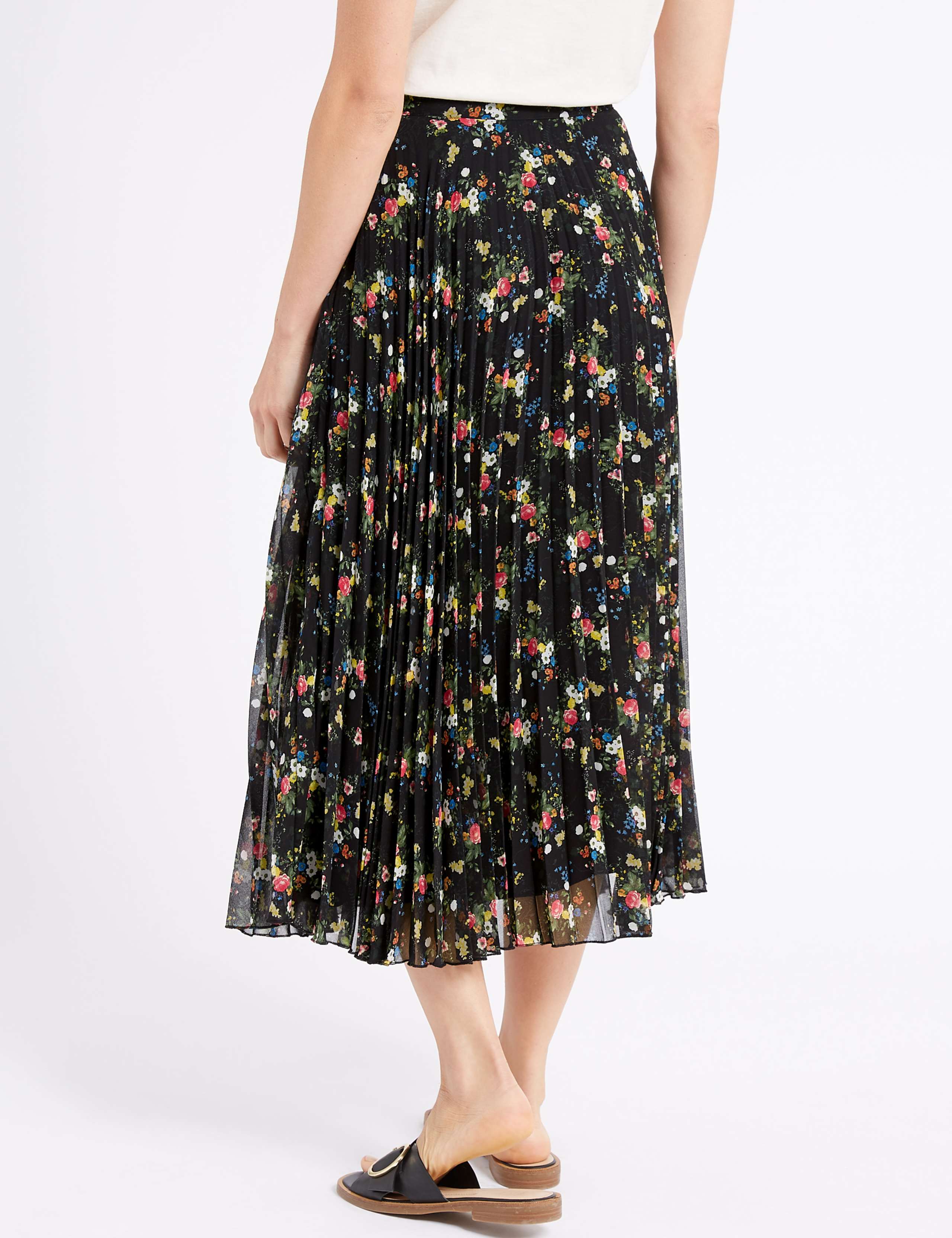Floral Print Pleated A-Line Midi Skirt 4 of 5