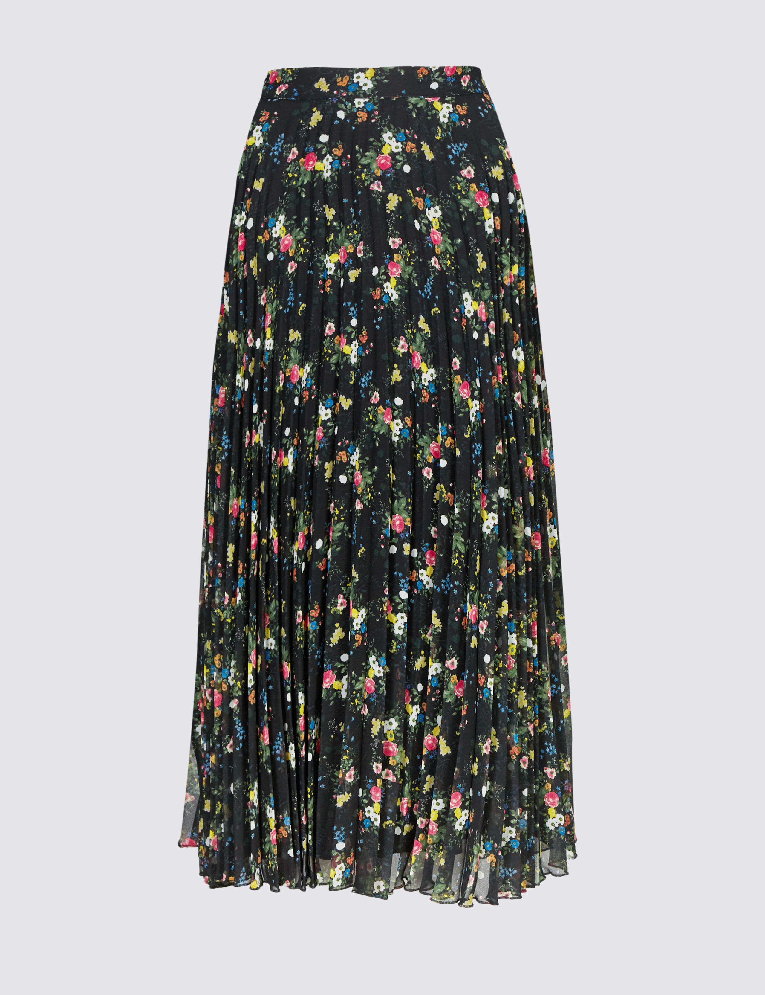 Floral Print Pleated A-Line Midi Skirt 2 of 5