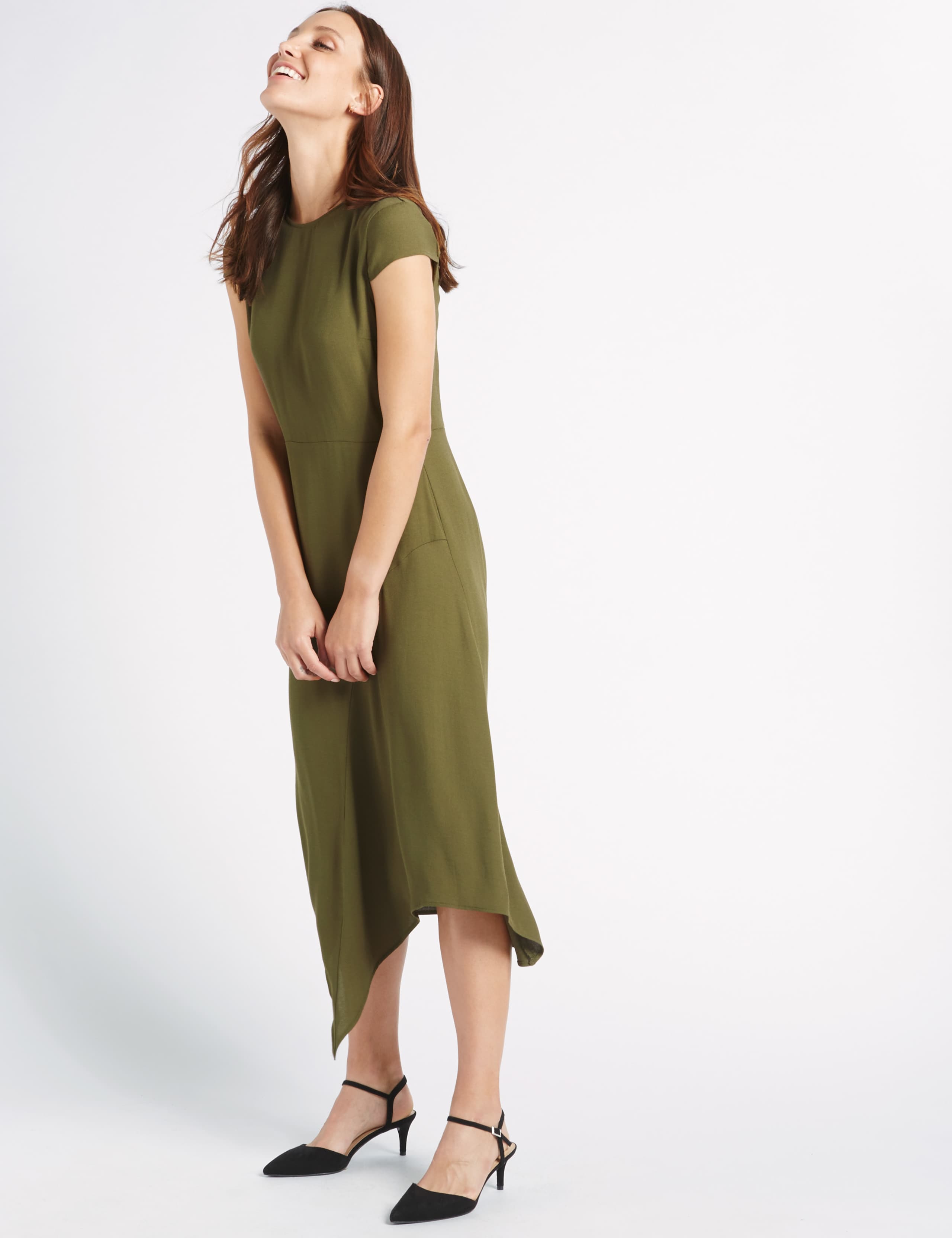 Asymmetric Cap Sleeve Midi Dress 1 of 5