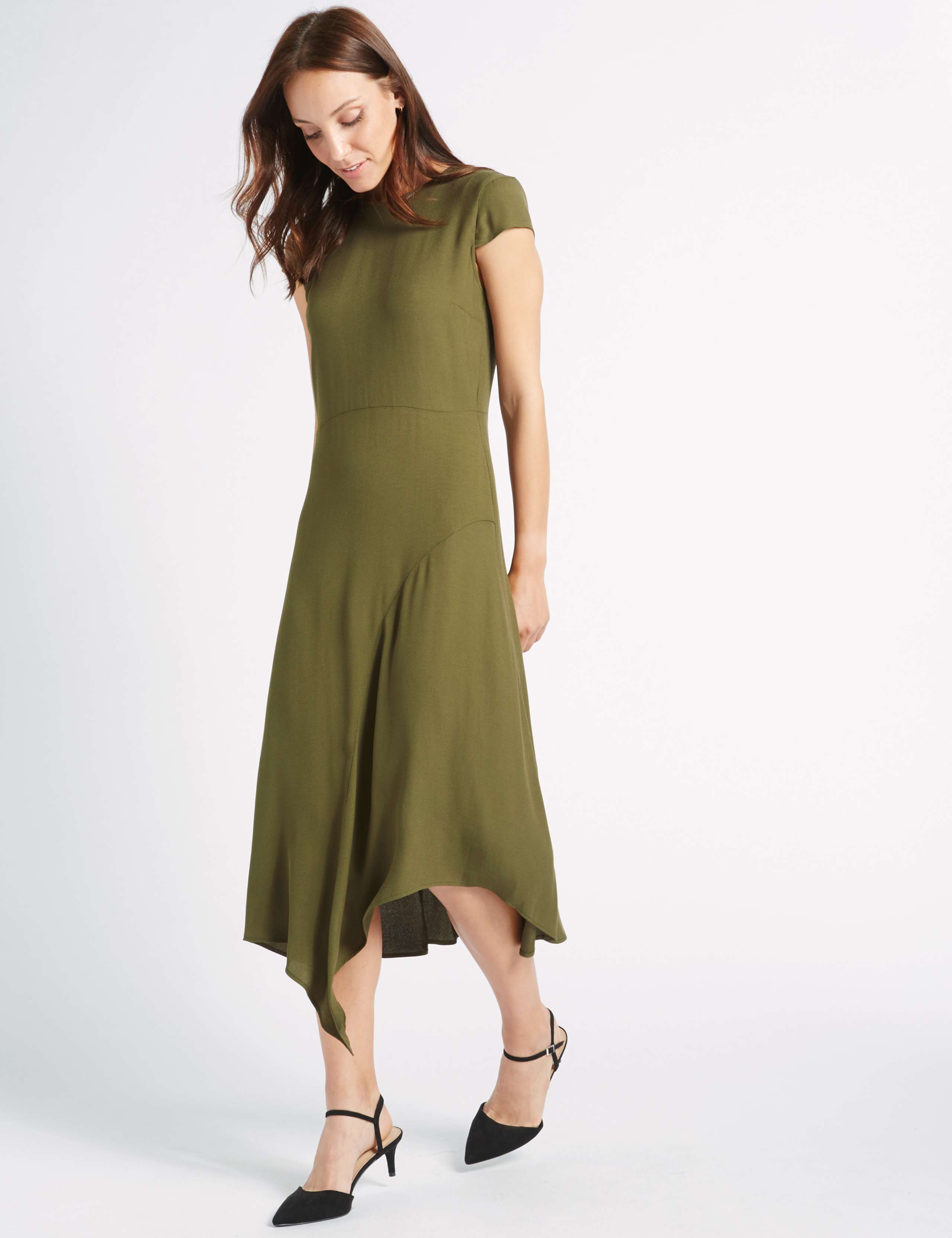 Asymmetric Cap Sleeve Midi Dress 3 of 5