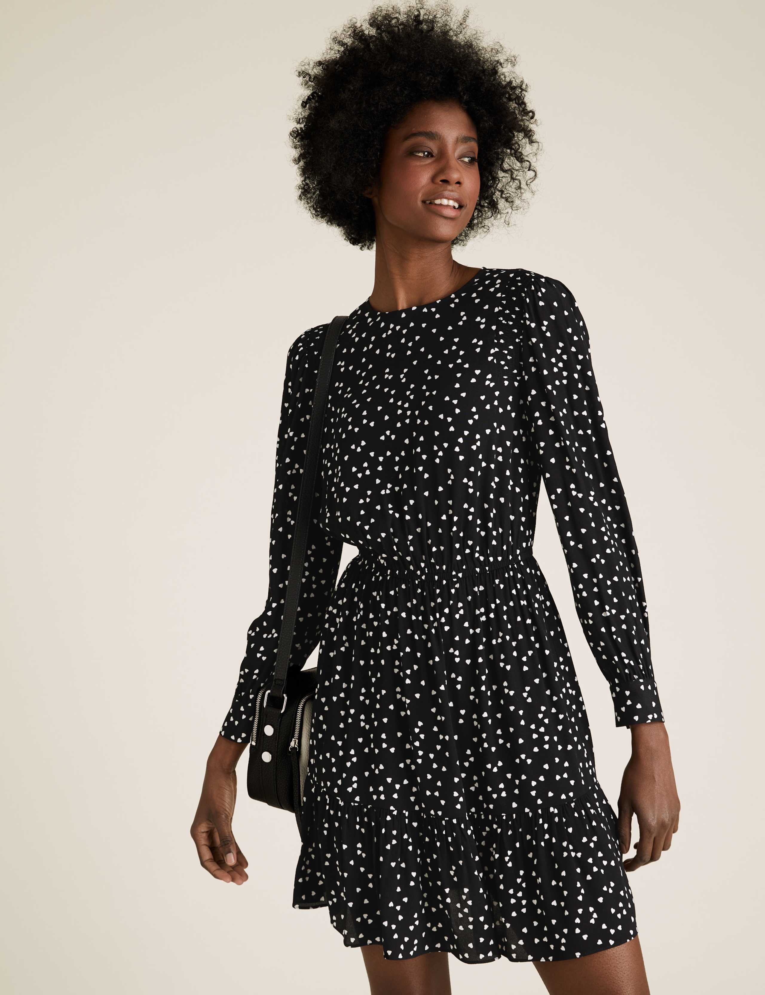 Heart Print Round Neck Mini Waisted Dress 5 of 5
