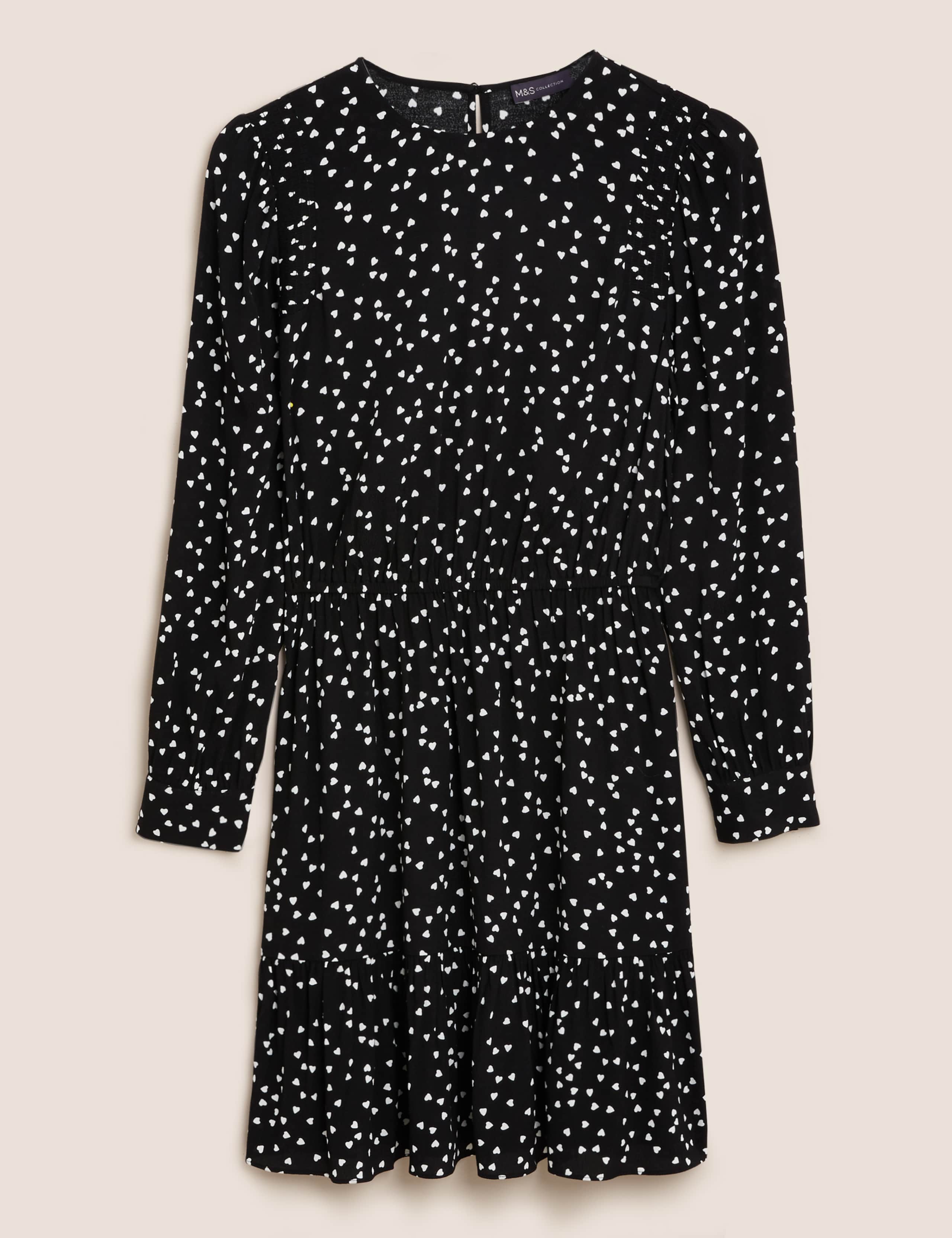 Heart Print Round Neck Mini Waisted Dress 2 of 5