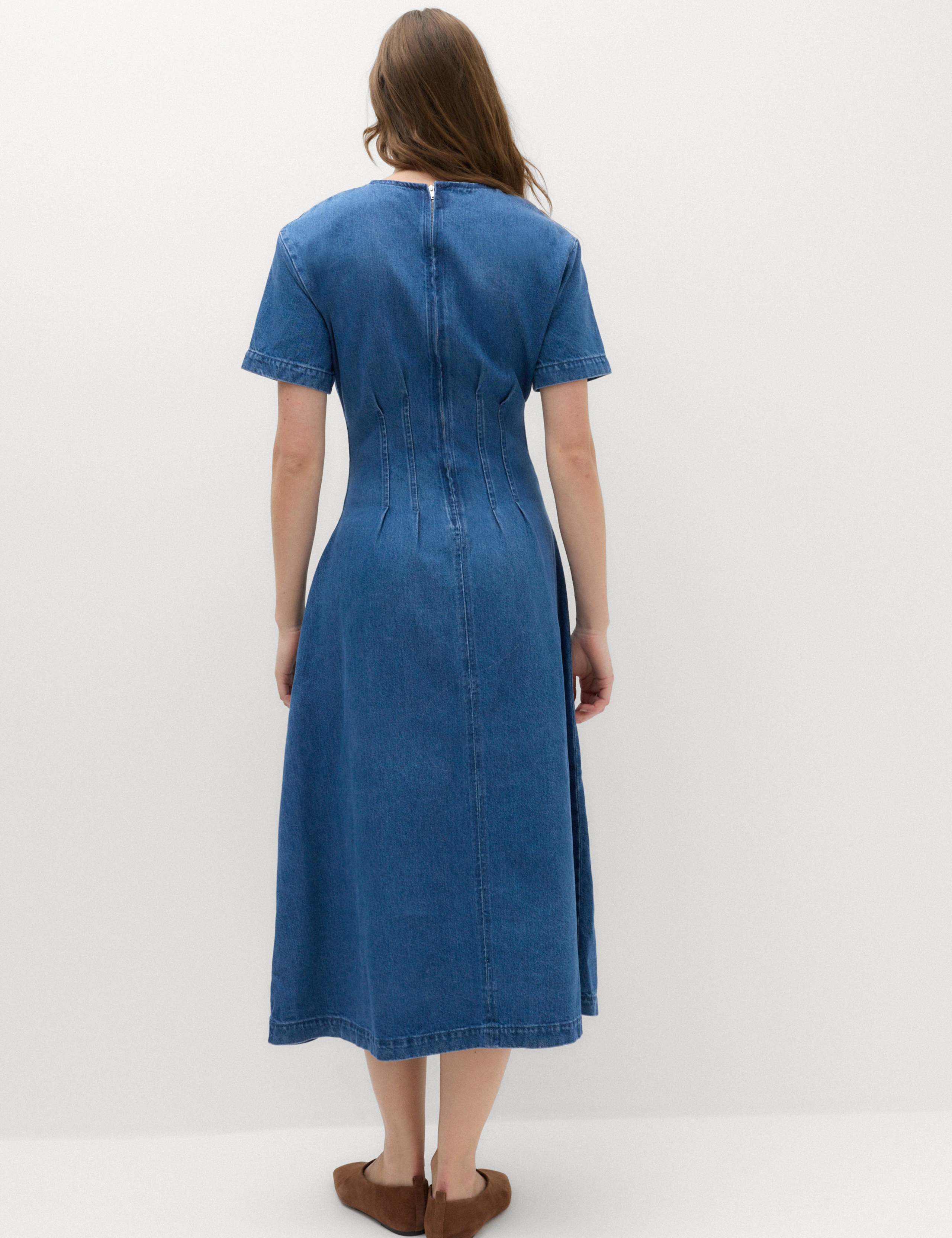 Denim Pintuck Midi Column Dress 4 of 6