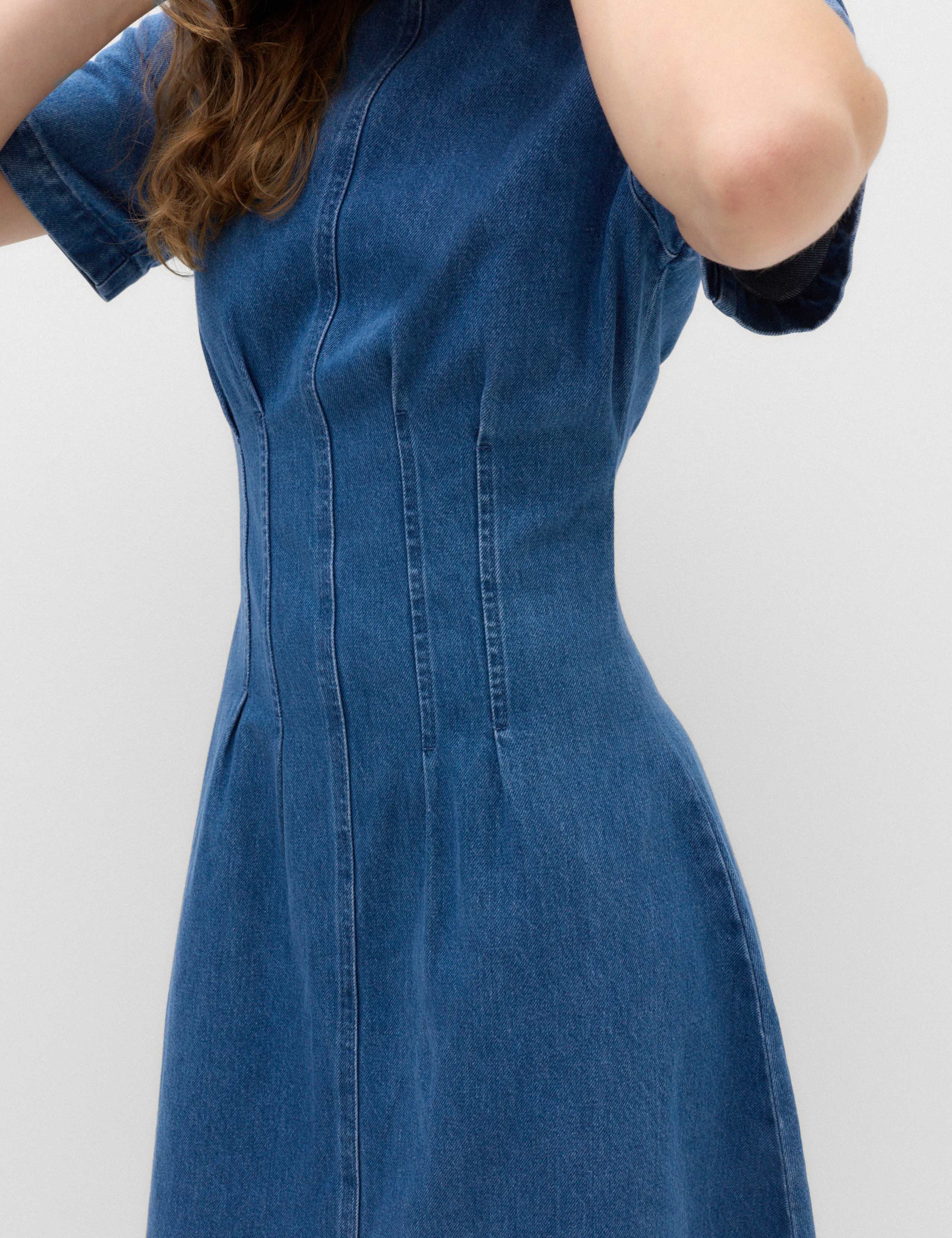 Denim Pintuck Midi Column Dress 5 of 6