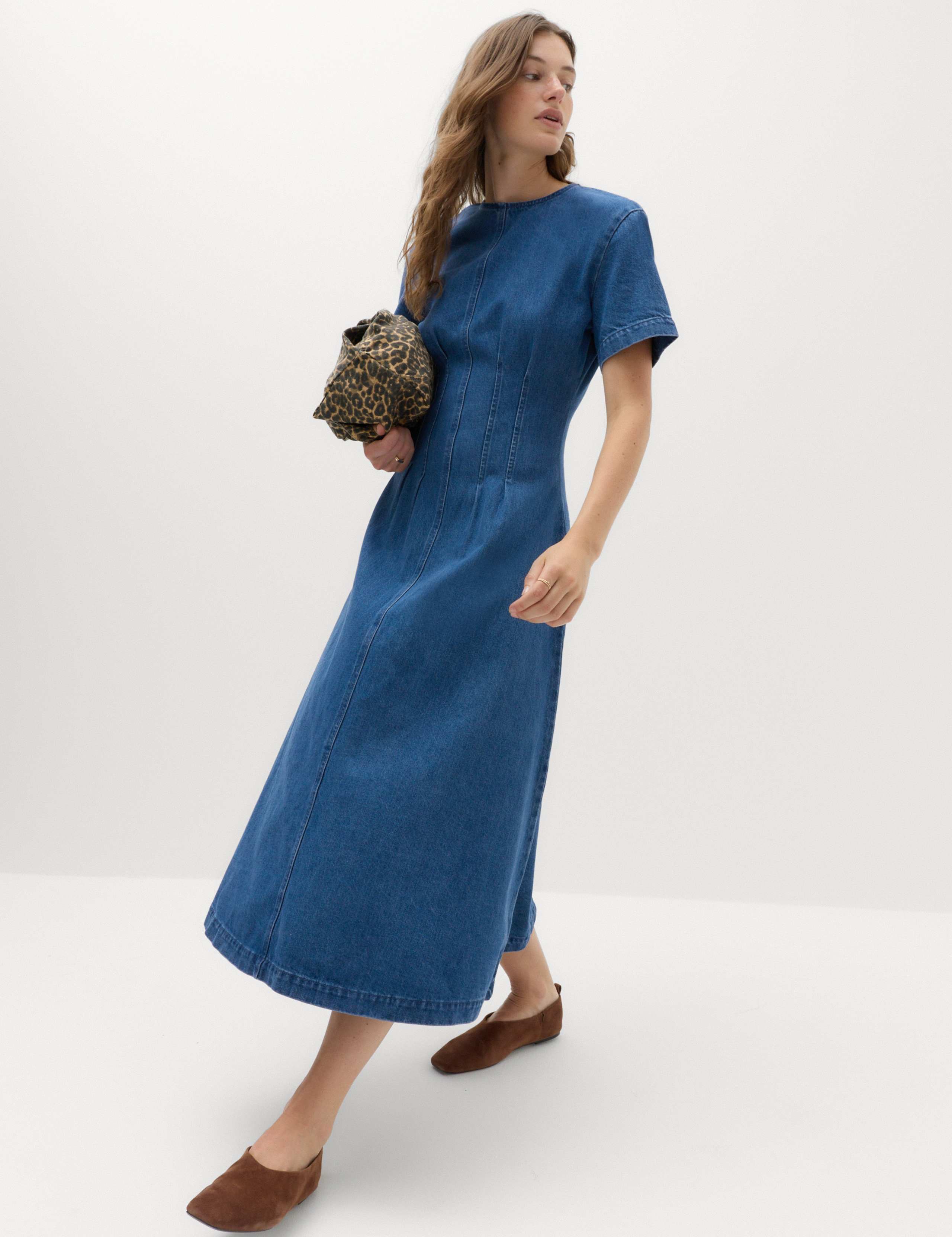Denim Pintuck Midi Column Dress 6 of 6