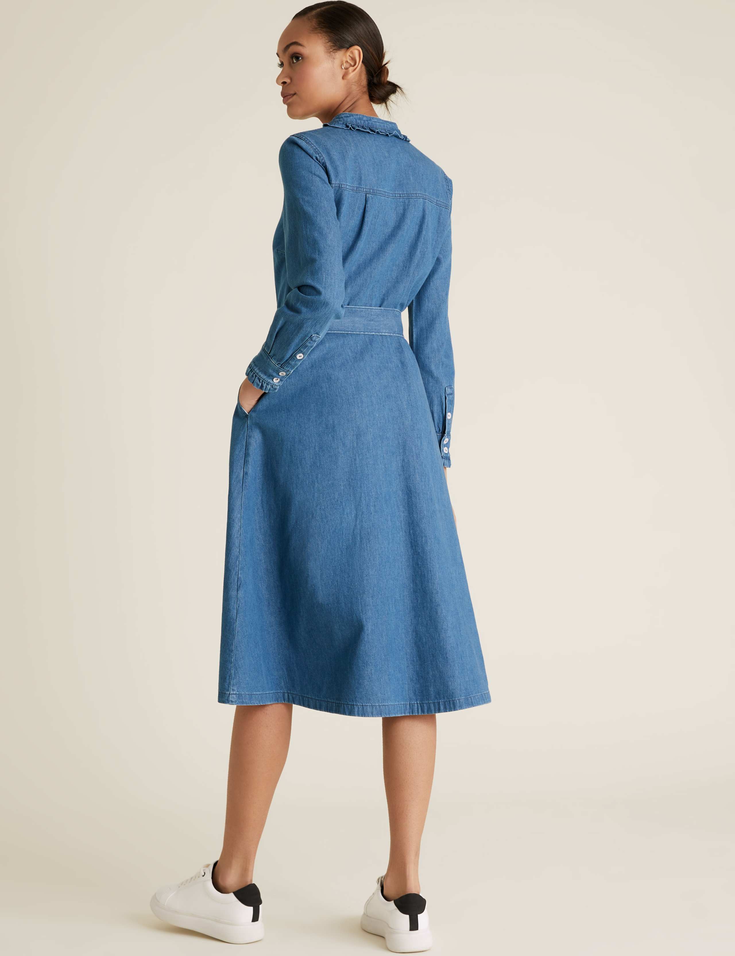 Denim Belted Midi Shirt Dress 4 of 9