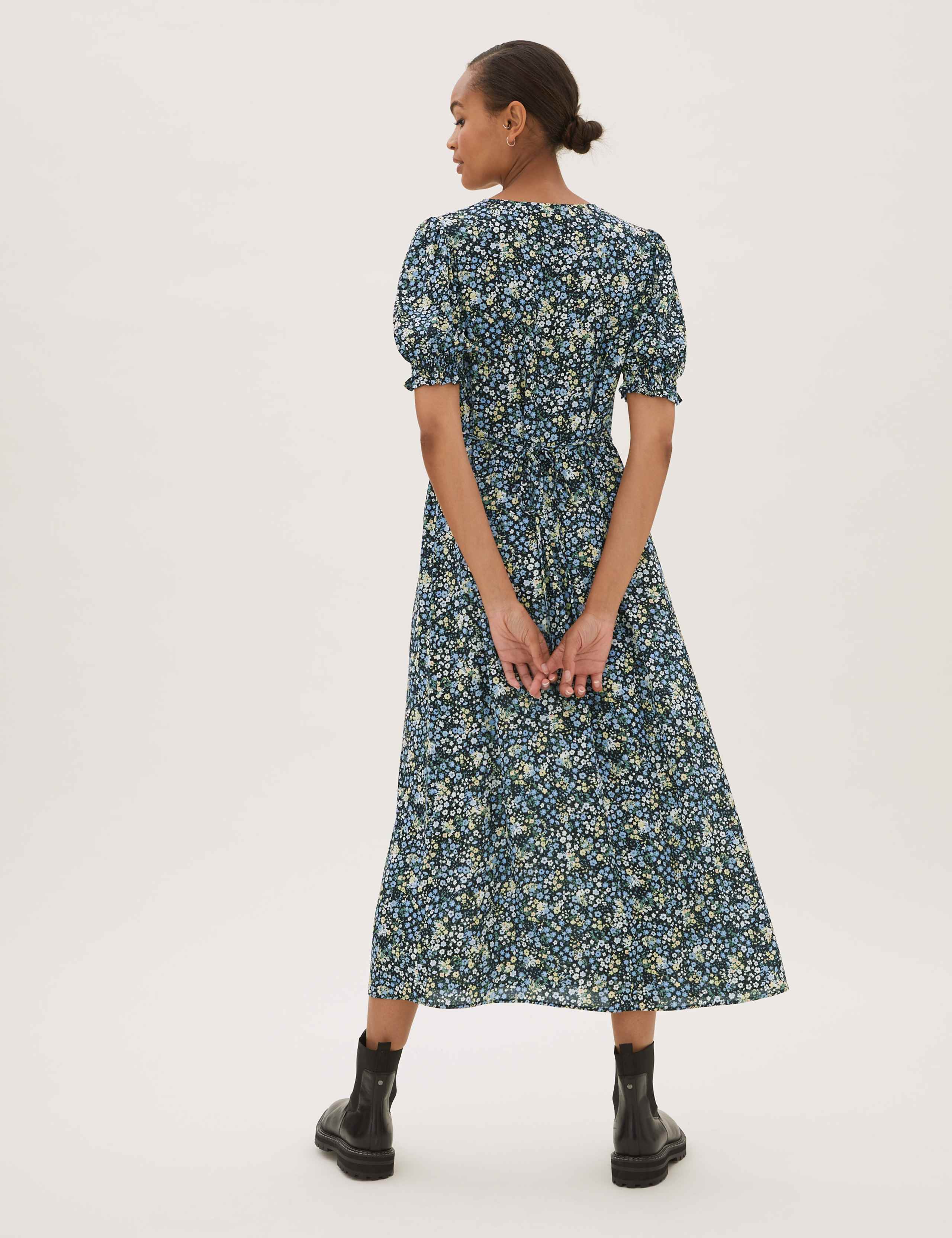 Floral V-Neck Short Sleeve Midi Tea Dress 5 of 5