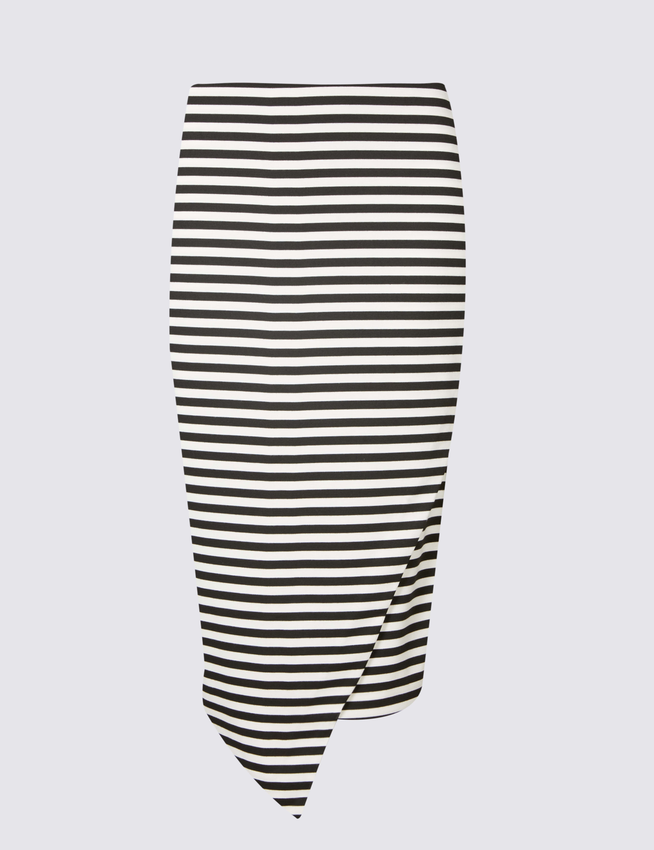 Striped Asymmetric Wrap Pencil Midi Skirt 2 of 6
