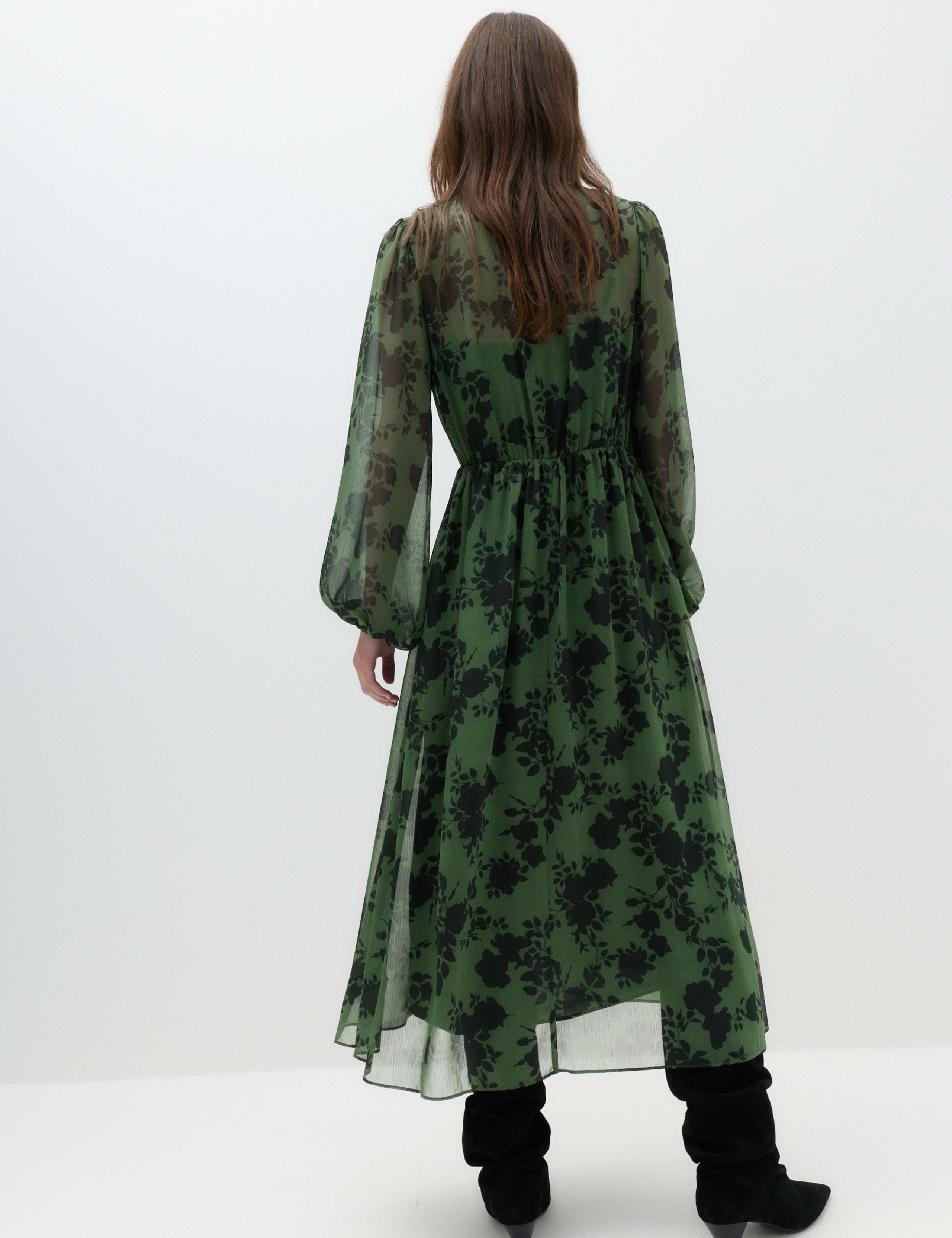 Chiffon Floral V Neck Midaxi Waisted Dress 4 of 7