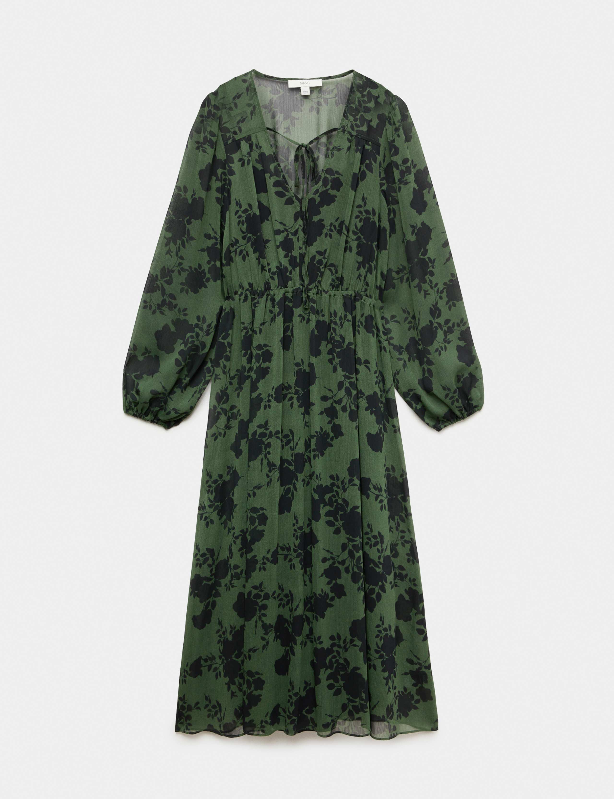 Chiffon Floral V Neck Midaxi Waisted Dress 2 of 7