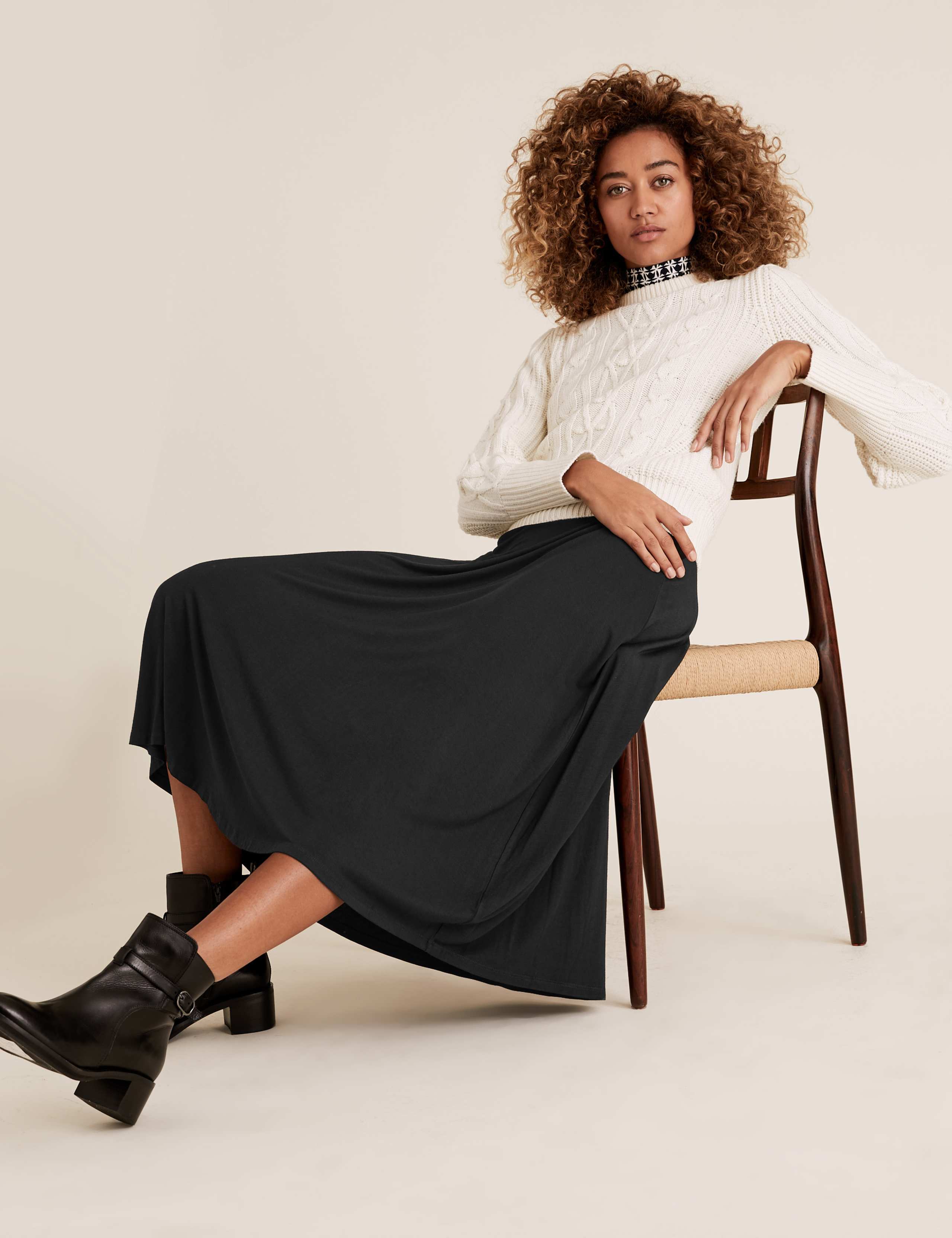 Jersey Longer Length Midi Skater Skirt 1 of 5