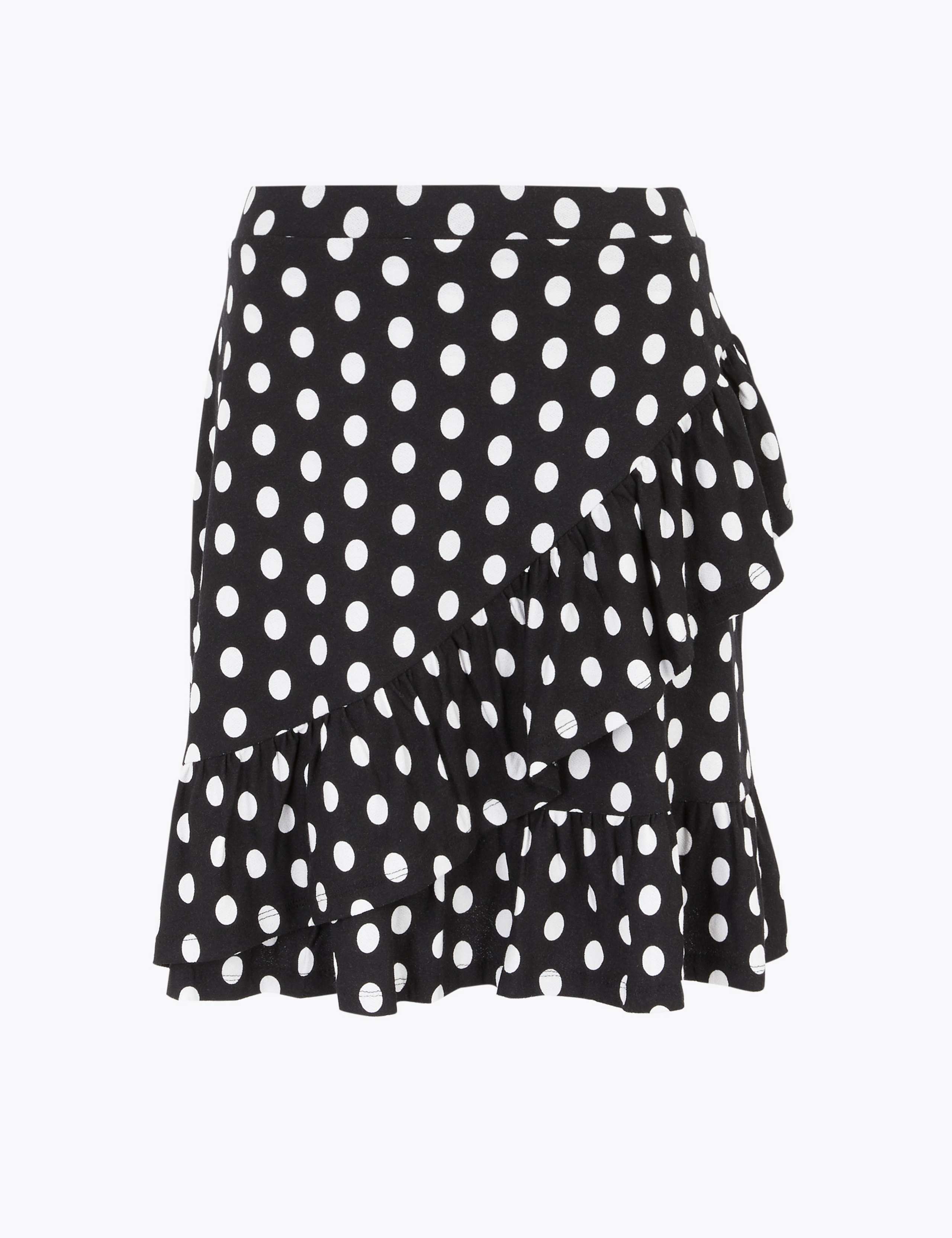 【HI FI FNK】(W) Dot Frill Wrap Skirt Jersey Polka Dot Ruffle Mini Wrap Skirt | M&S Collection | M&S