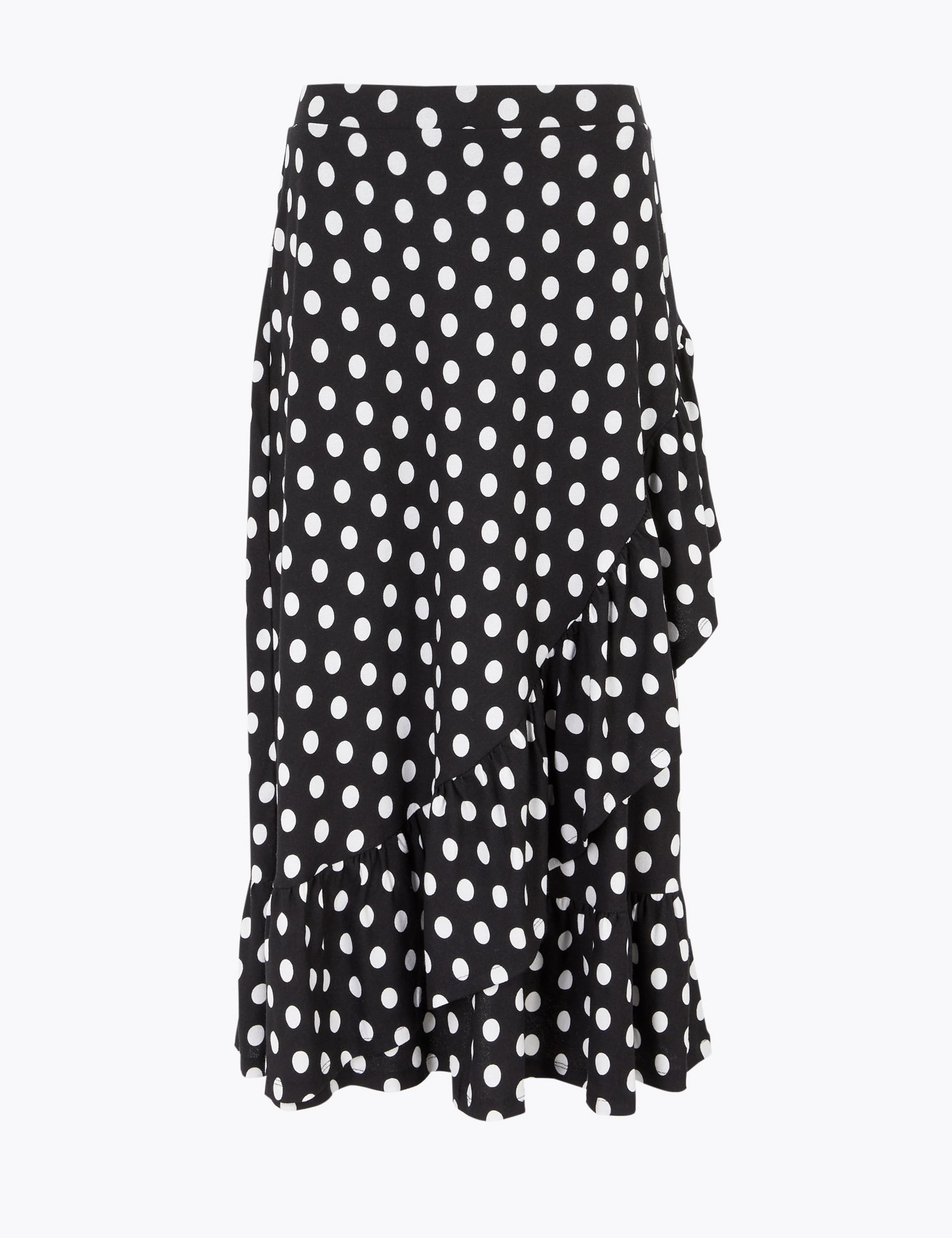 Jersey Polka Dot Ruffle Midi Wrap Skirt 2 of 4