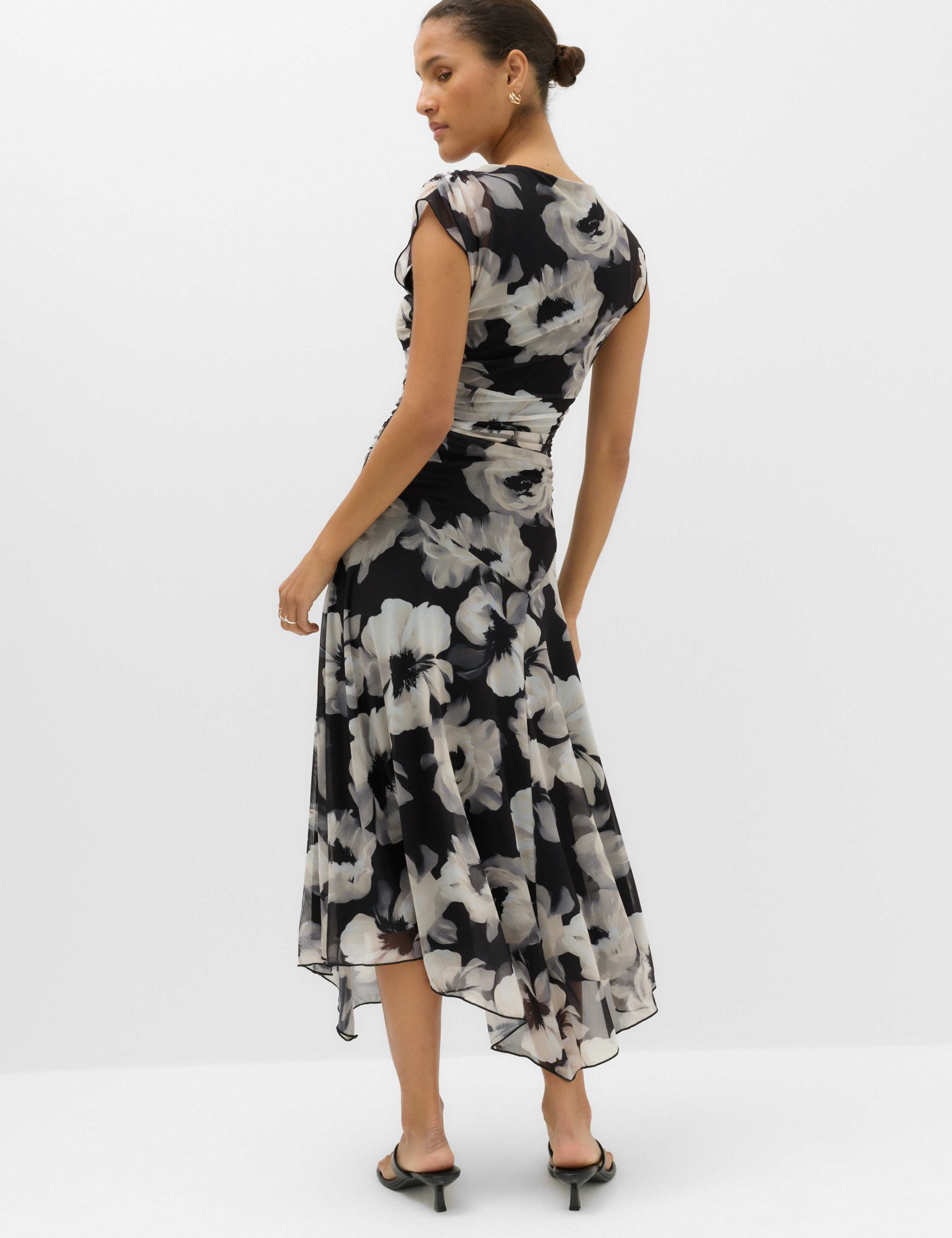 Mesh Floral Ruched Midi Waisted Dress 4 of 7
