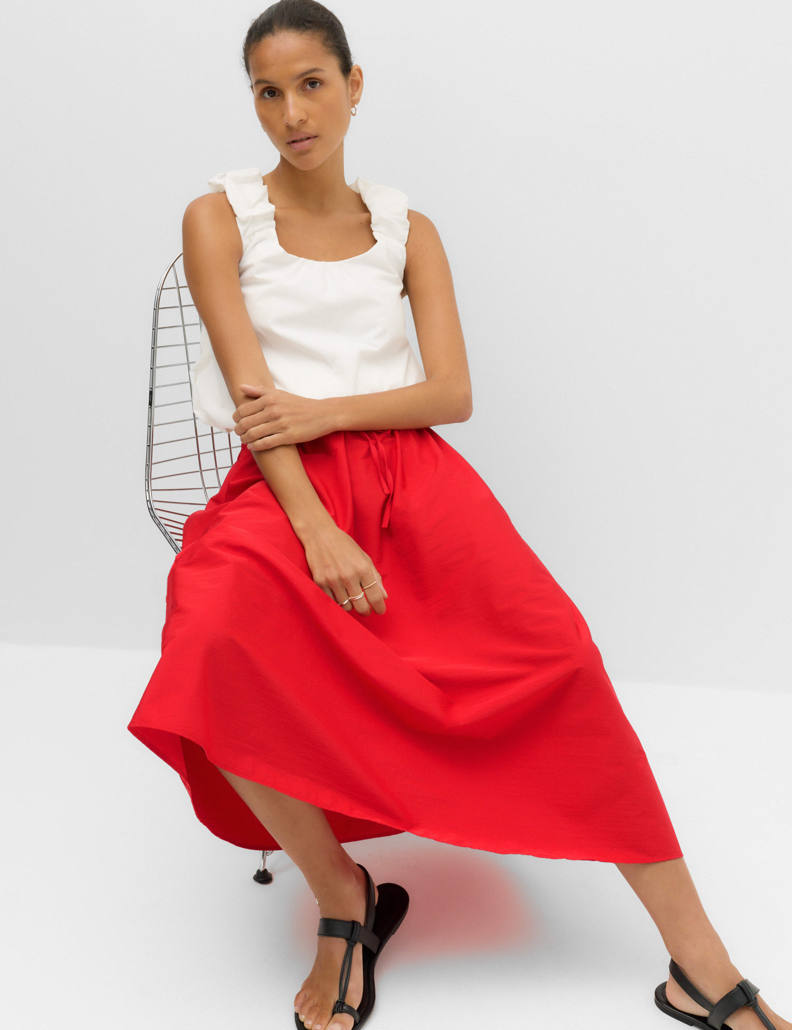 Tie Front Midi A-Line Skirt 3 of 6