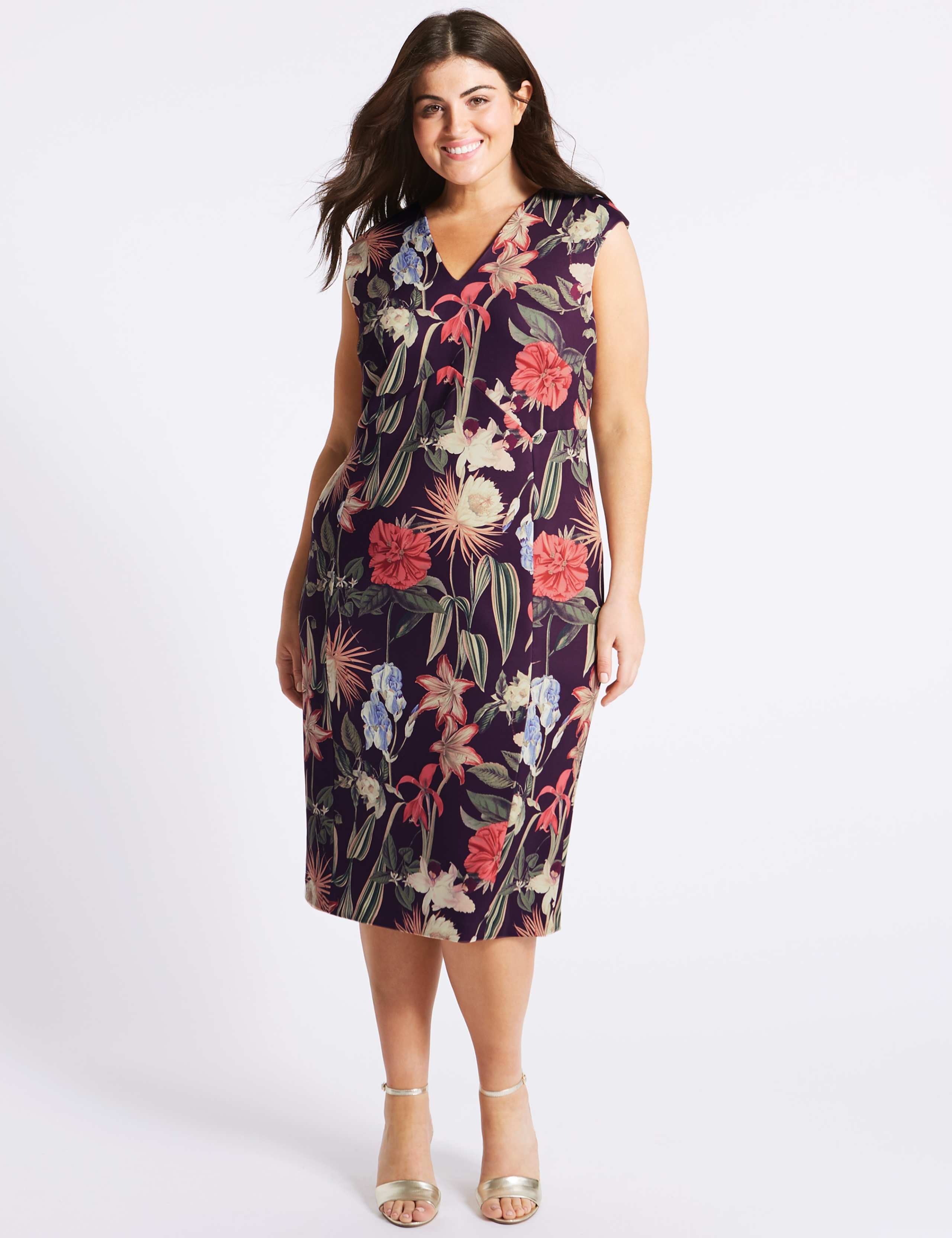 Floral Print Asymmetric Bodycon Midi Dress 3 of 5