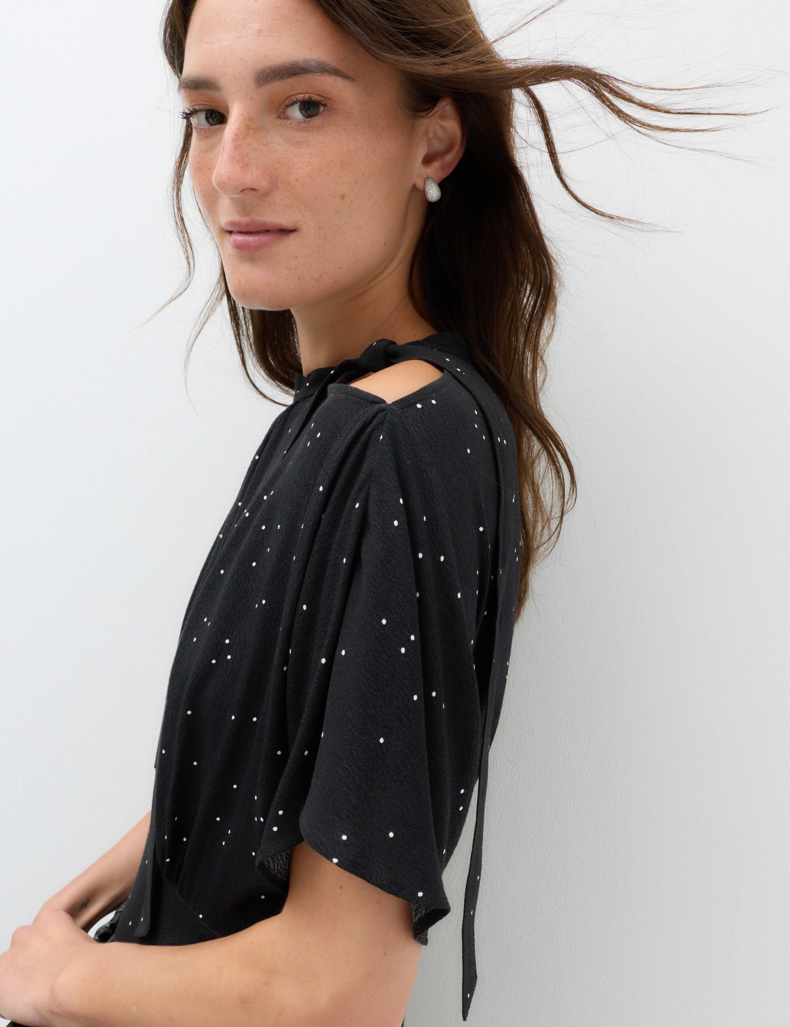 Polka Dot Tie Neck Midi Tea Dress 3 of 5