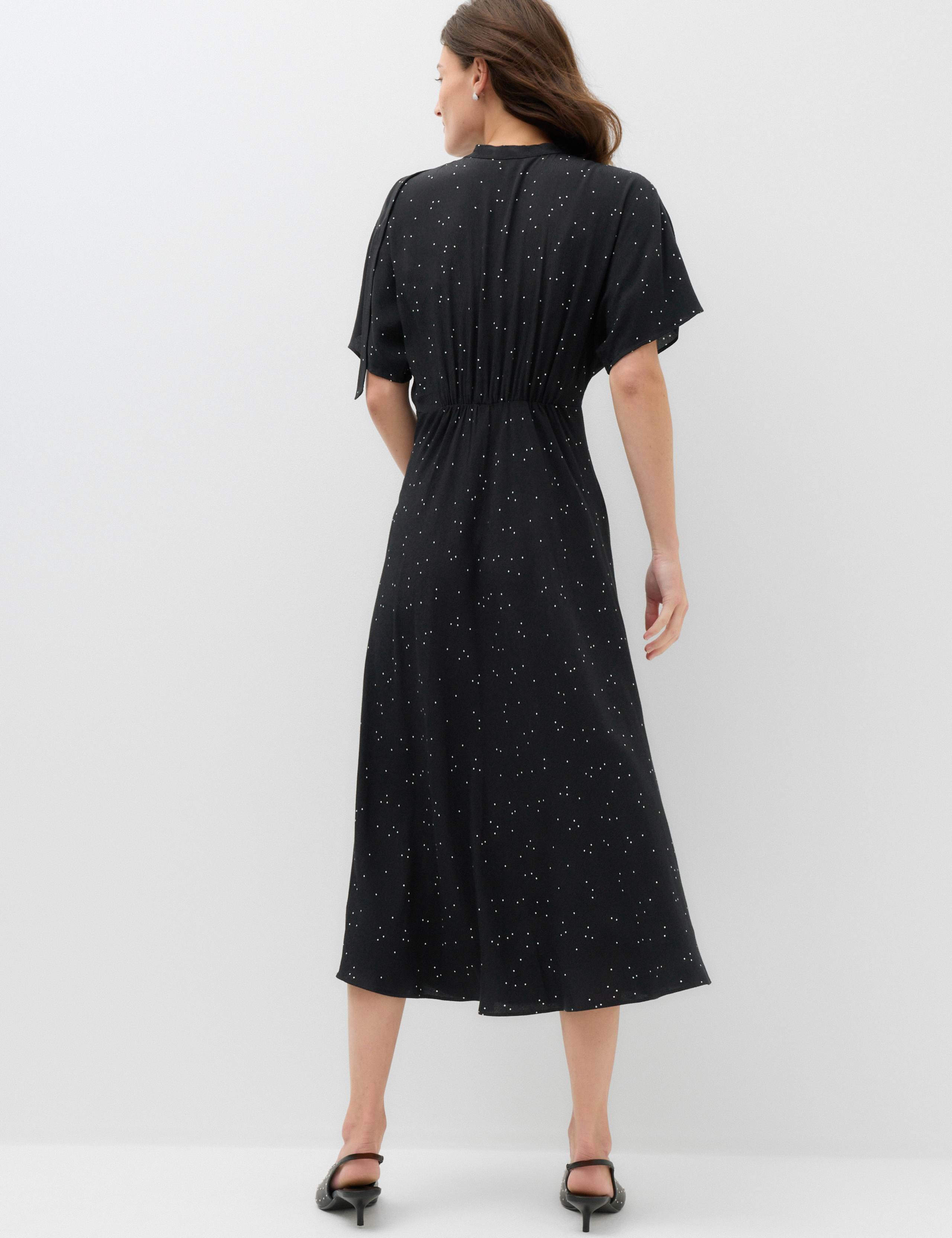 Polka Dot Tie Neck Midi Tea Dress 4 of 5